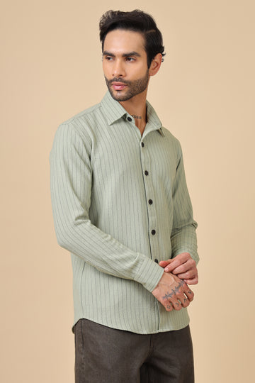 Green Waffle Striped Casual Shirt