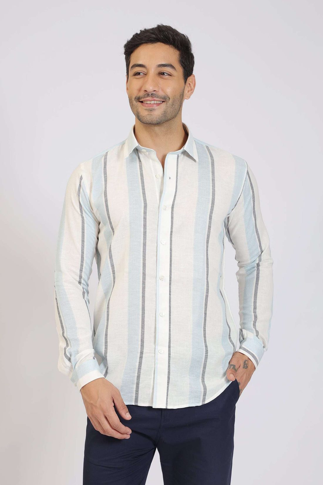 SKY STRIPED COTTON LINEN SHIRT