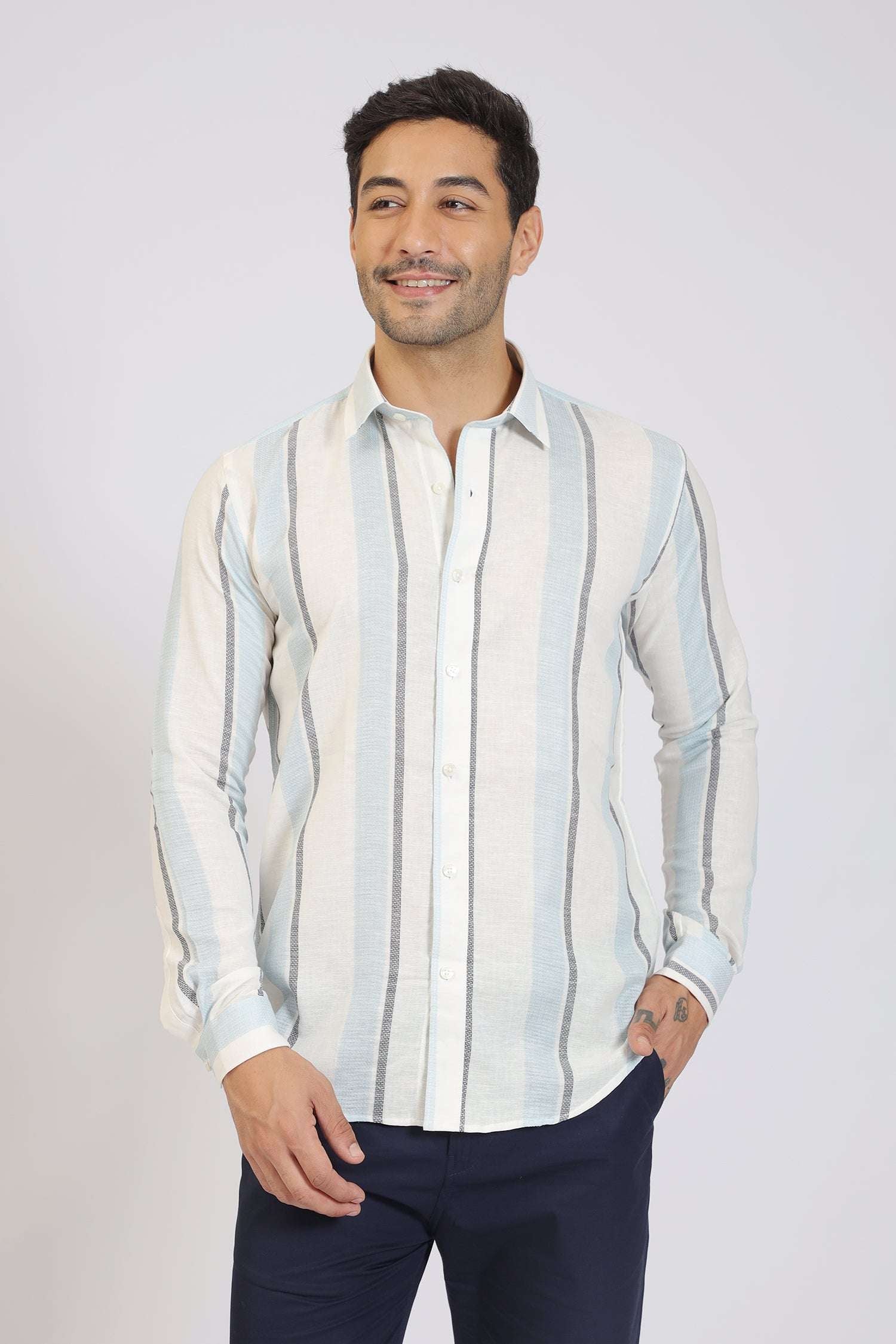 SKY STRIPED COTTON LINEN SHIRT
