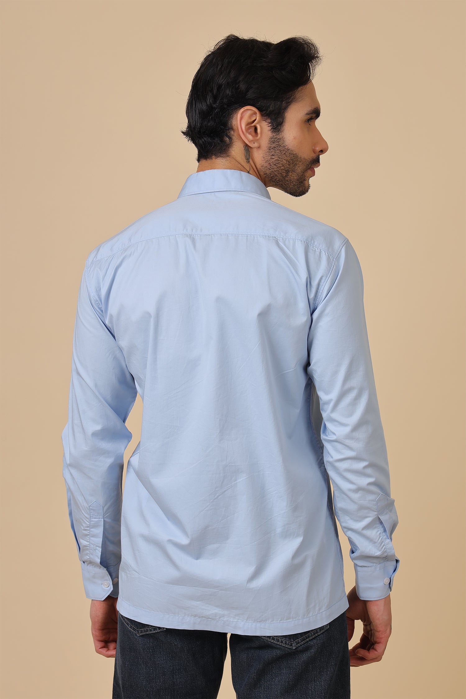 Minimal Blue Shirt With Contrast Pocket Detail