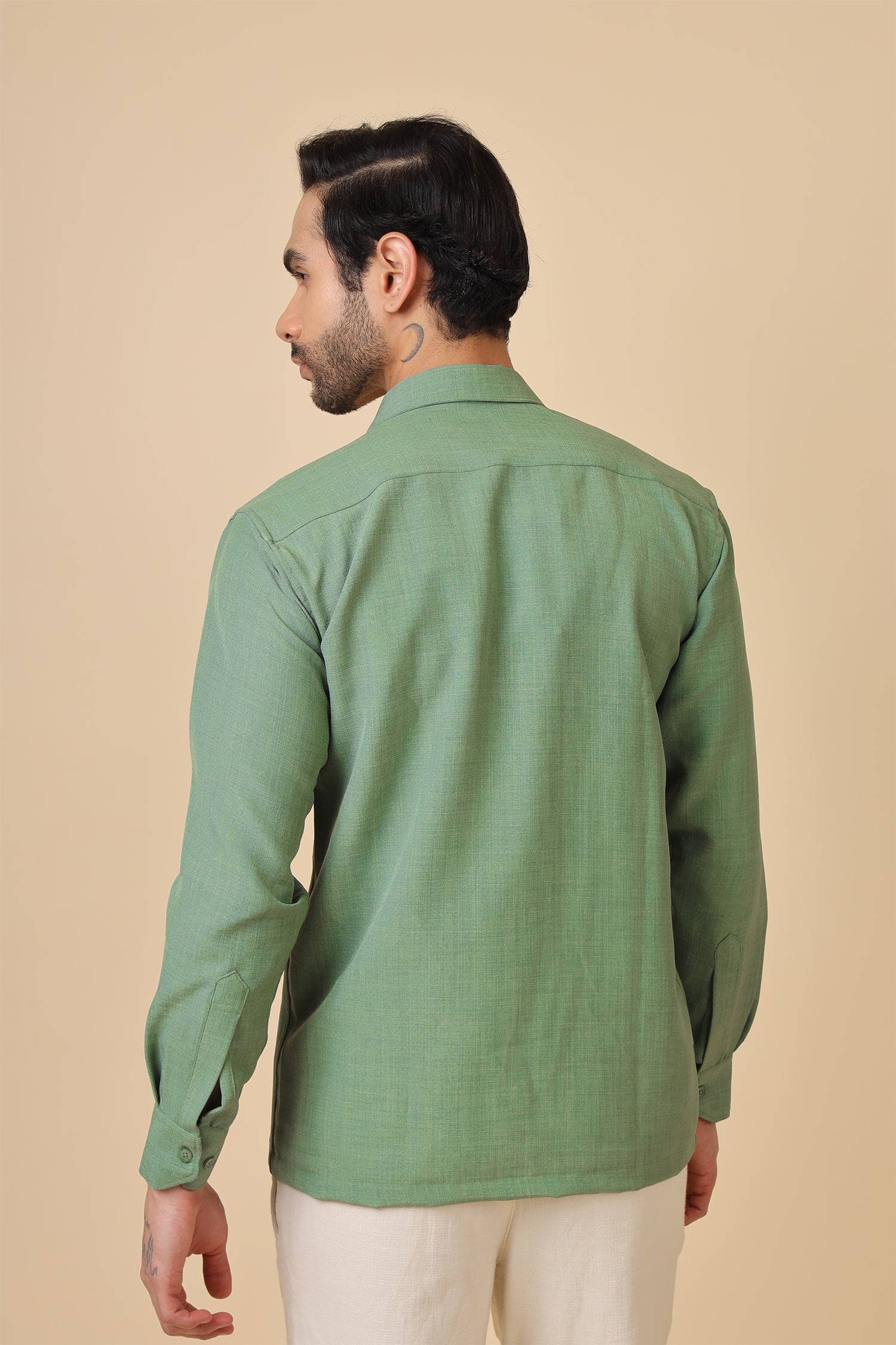 Minimal Textured Green Full-Sleeve Shirt