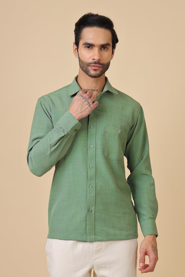 Minimal Textured Green Full-Sleeve Shirt
