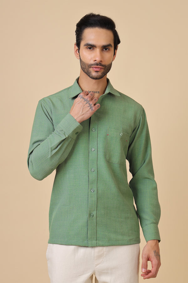Minimal Textured Green Full-Sleeve Shirt