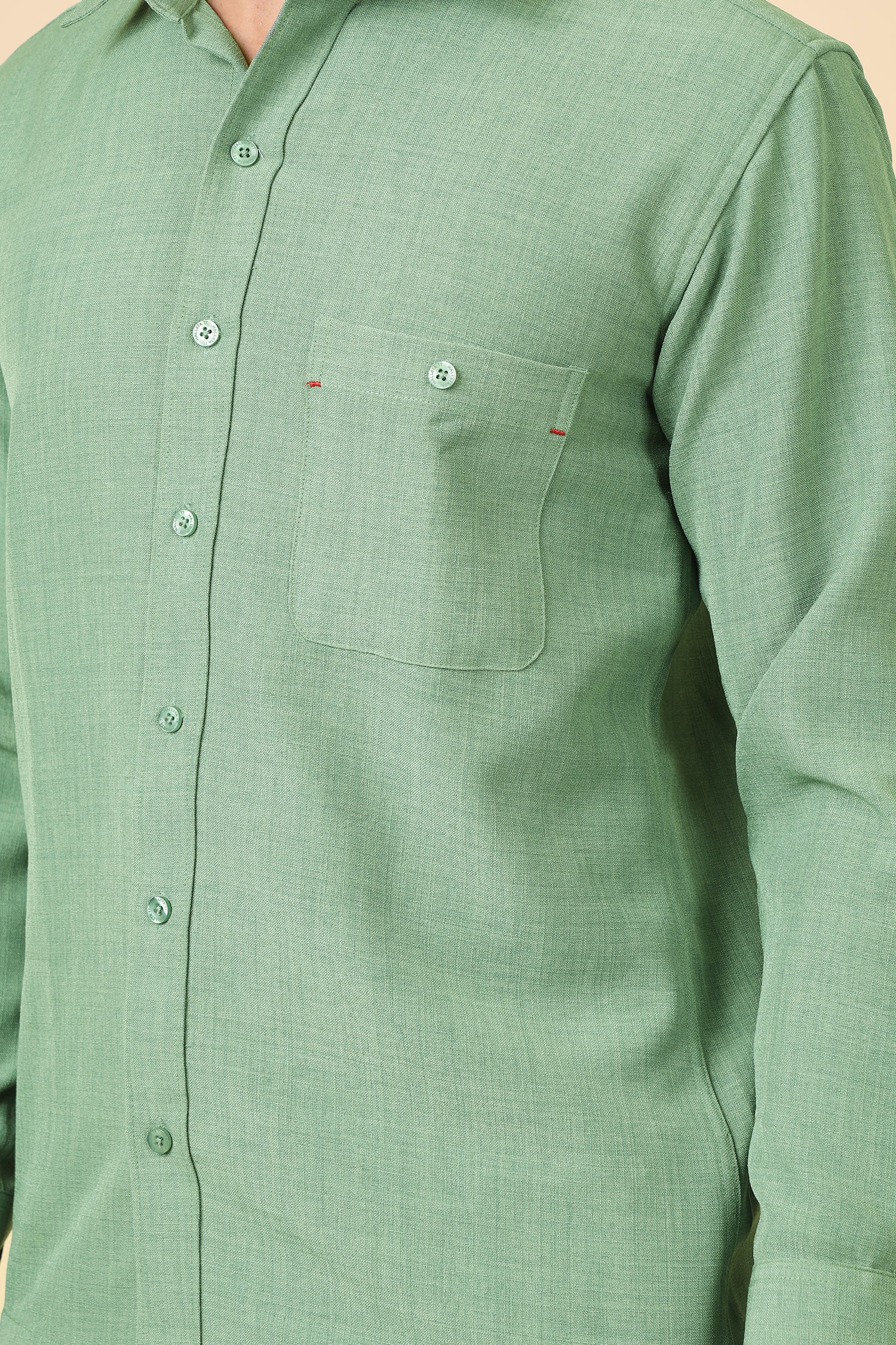 Minimal Textured Green Full-Sleeve Shirt