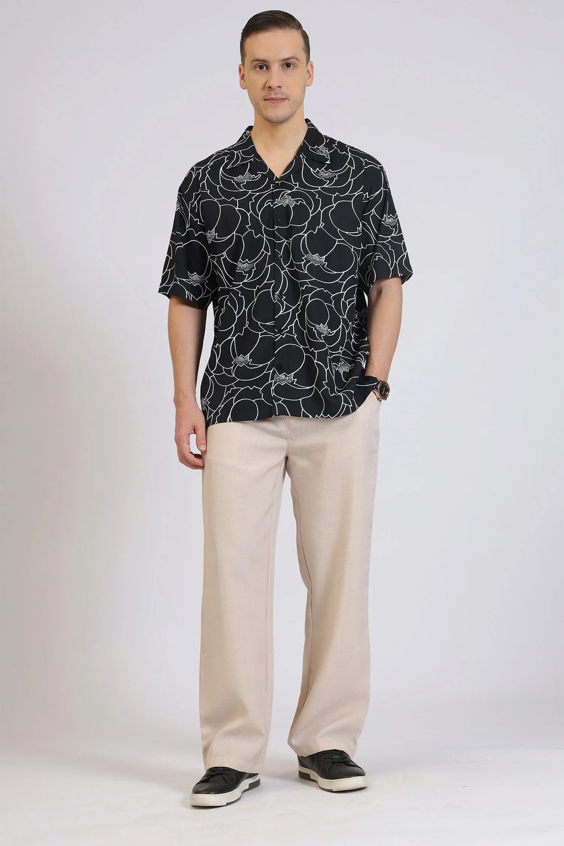 BLACK&WHITE ABSTRACT PRINT SHIRT