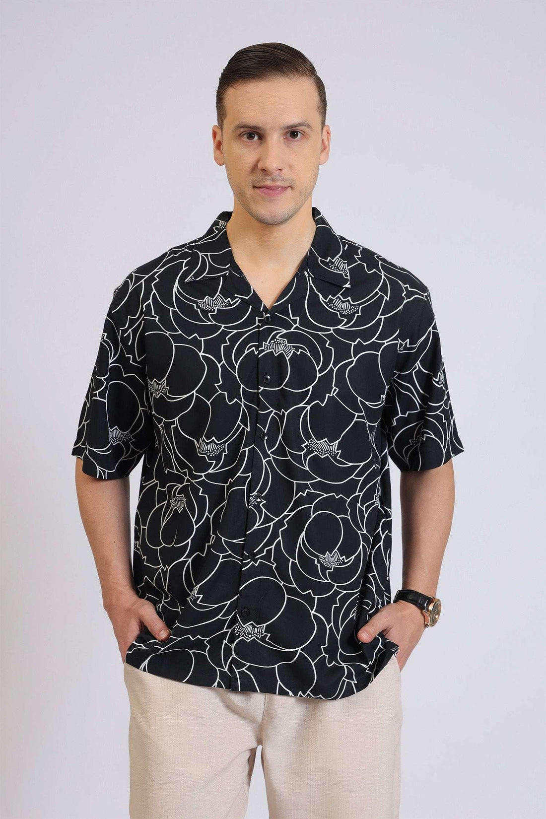 BLACK&WHITE ABSTRACT PRINT SHIRT