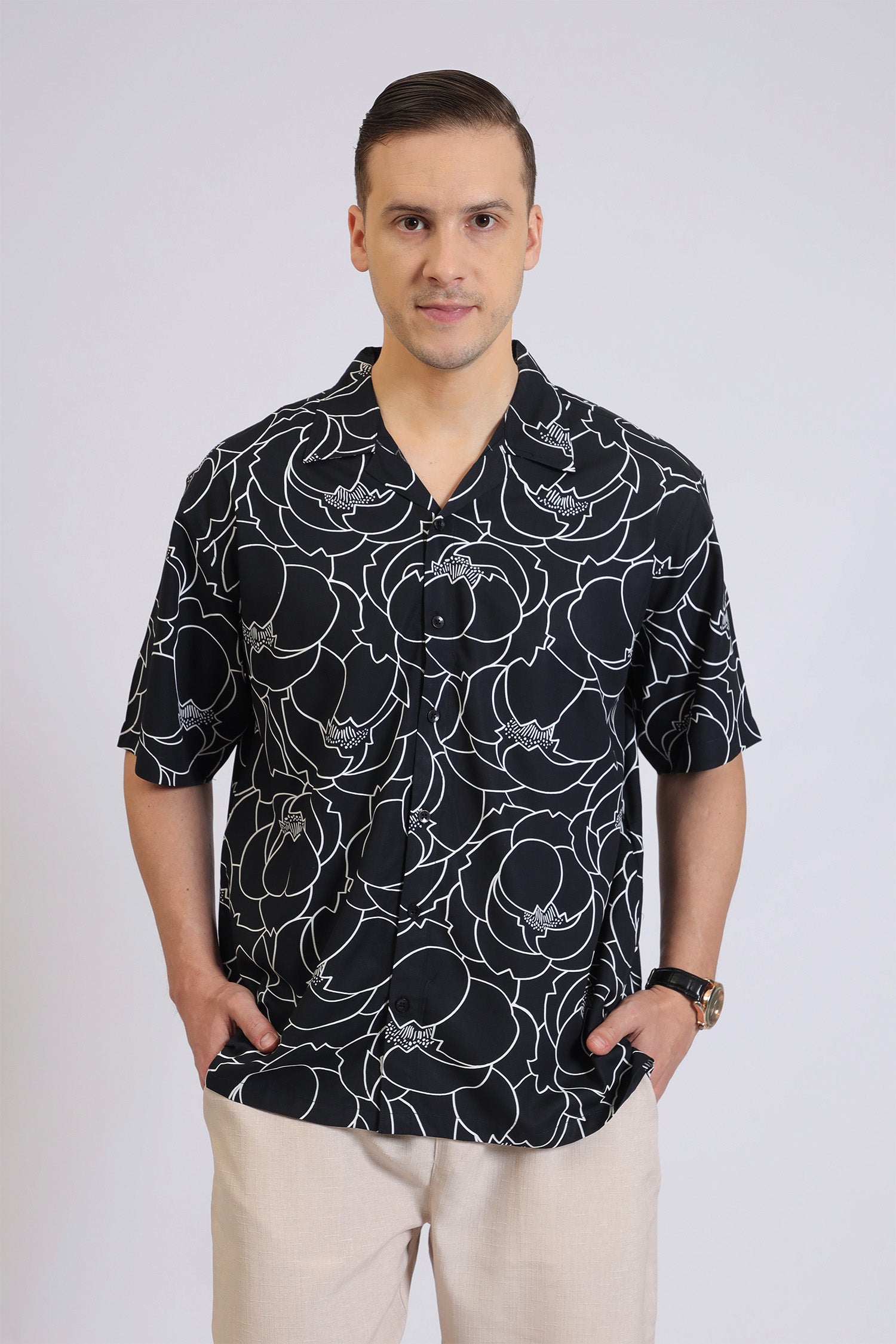 BLACK&WHITE ABSTRACT PRINT SHIRT