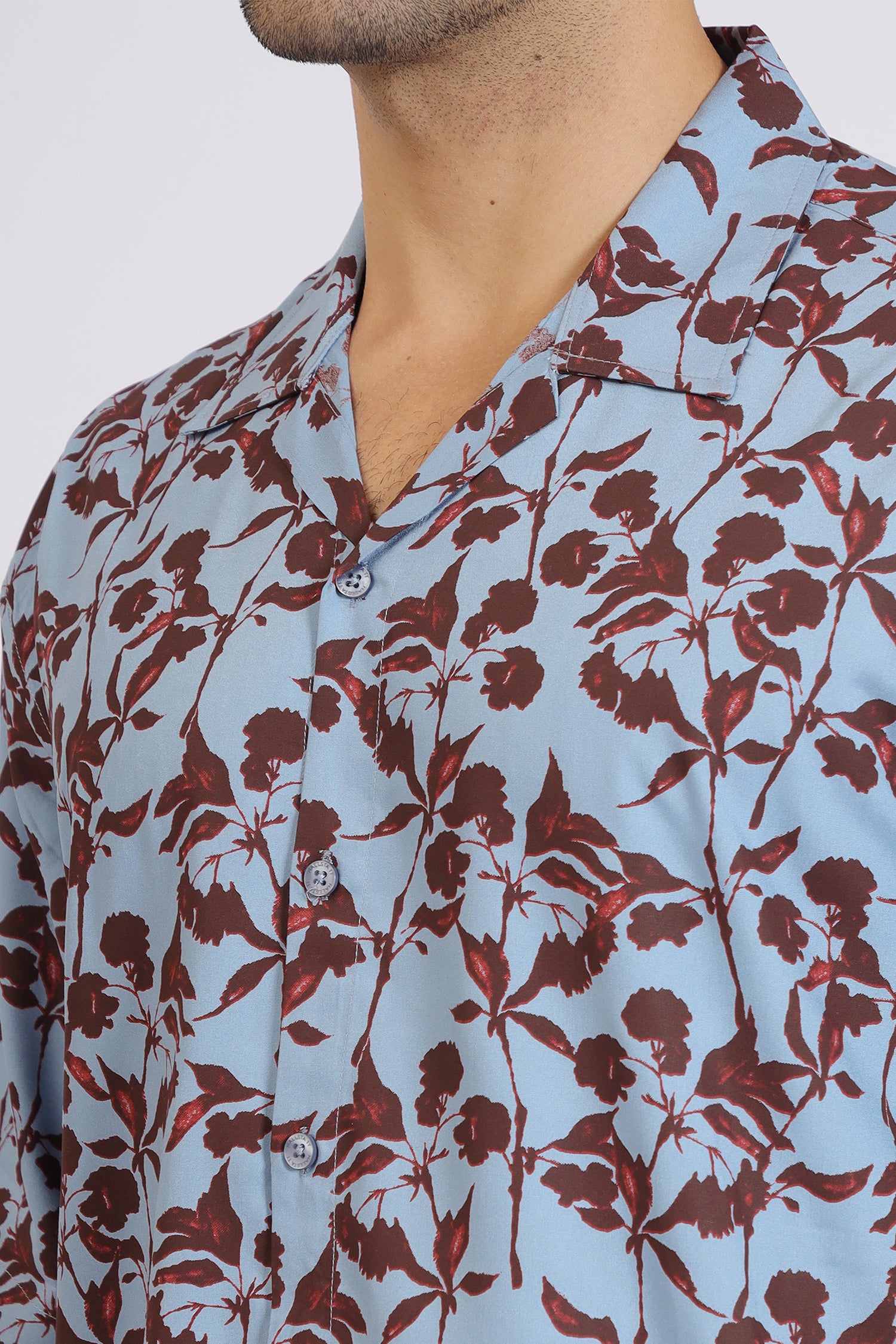 LIGHT BLUE  FLOWER PRINTED RAYON SHIRT