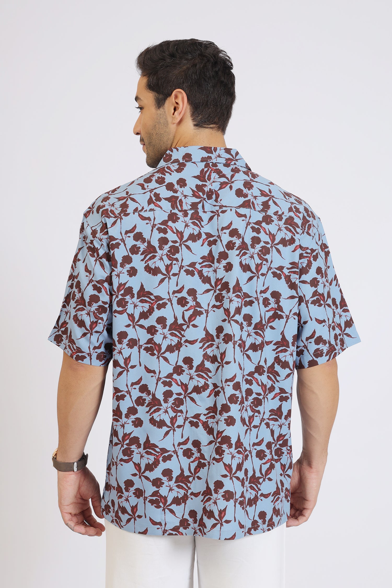 LIGHT BLUE  FLOWER PRINTED RAYON SHIRT
