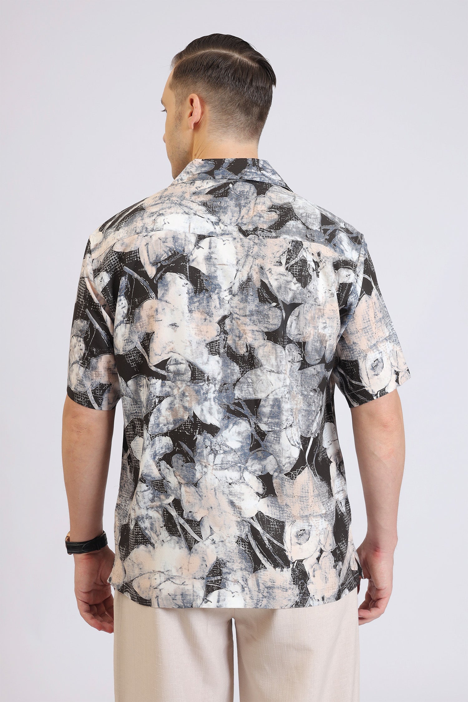 BEIGE&BLACK RAYON PRINT SHIRT