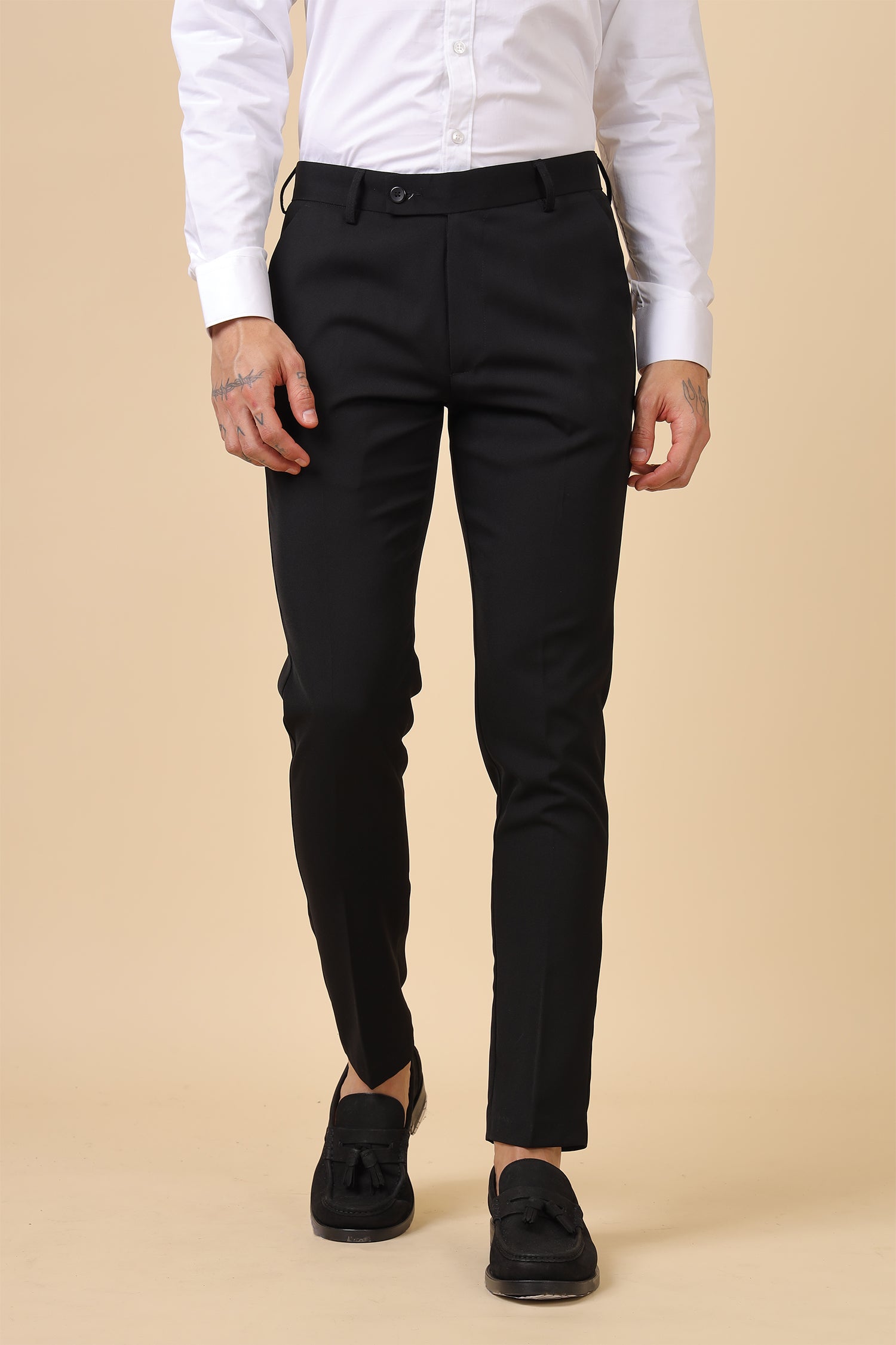 Men Classic Black Slim-Fit Formal Trousers
