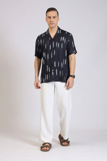 BLACK&WHITE PRINT RAYON SHIRT
