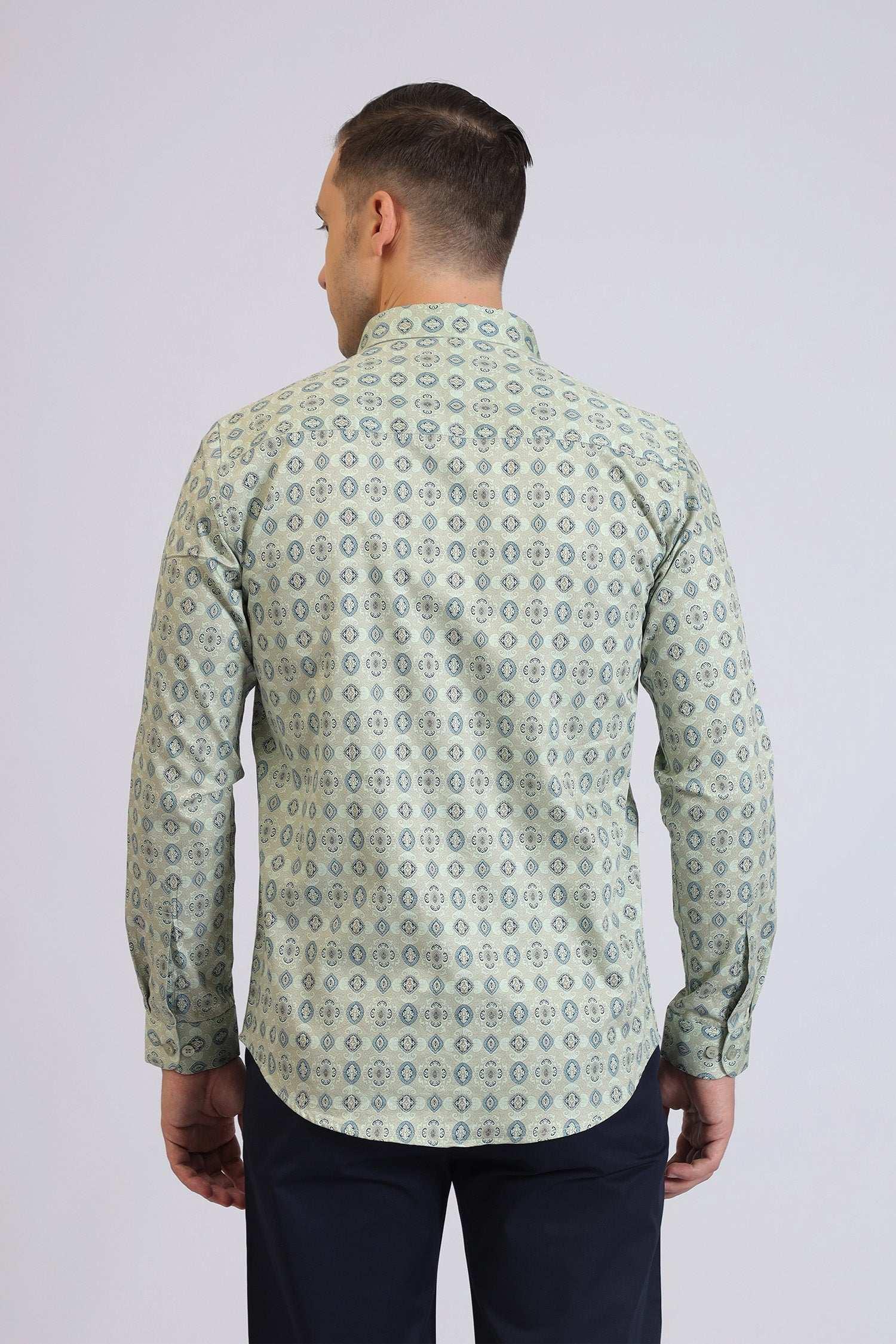 Men’s Light Green Printed Casual Shirt Full Sleeve Cotton Shirt for Daily & Office Wear