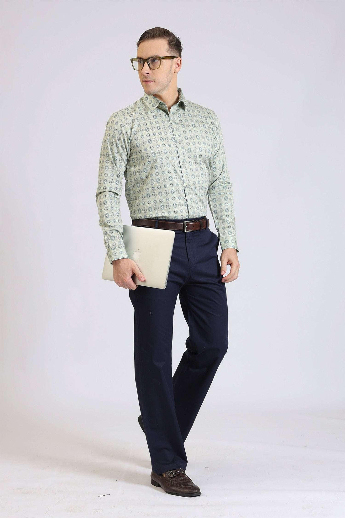 Men’s Light Green Printed Casual Shirt Full Sleeve Cotton Shirt for Daily & Office Wear