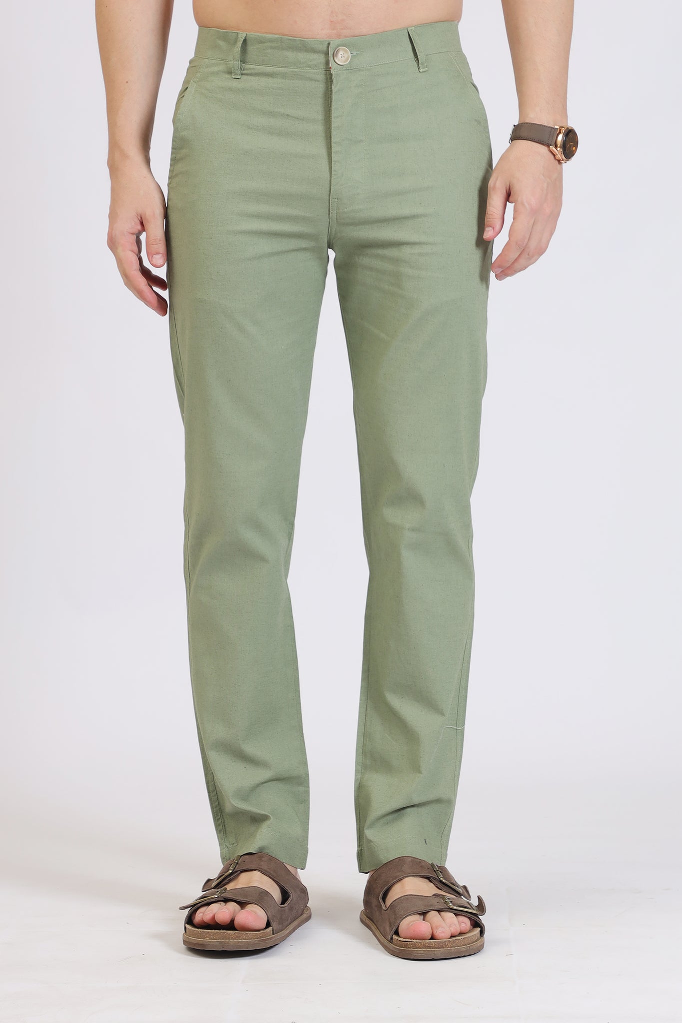 Green Relaxed Fit Linen Trousers