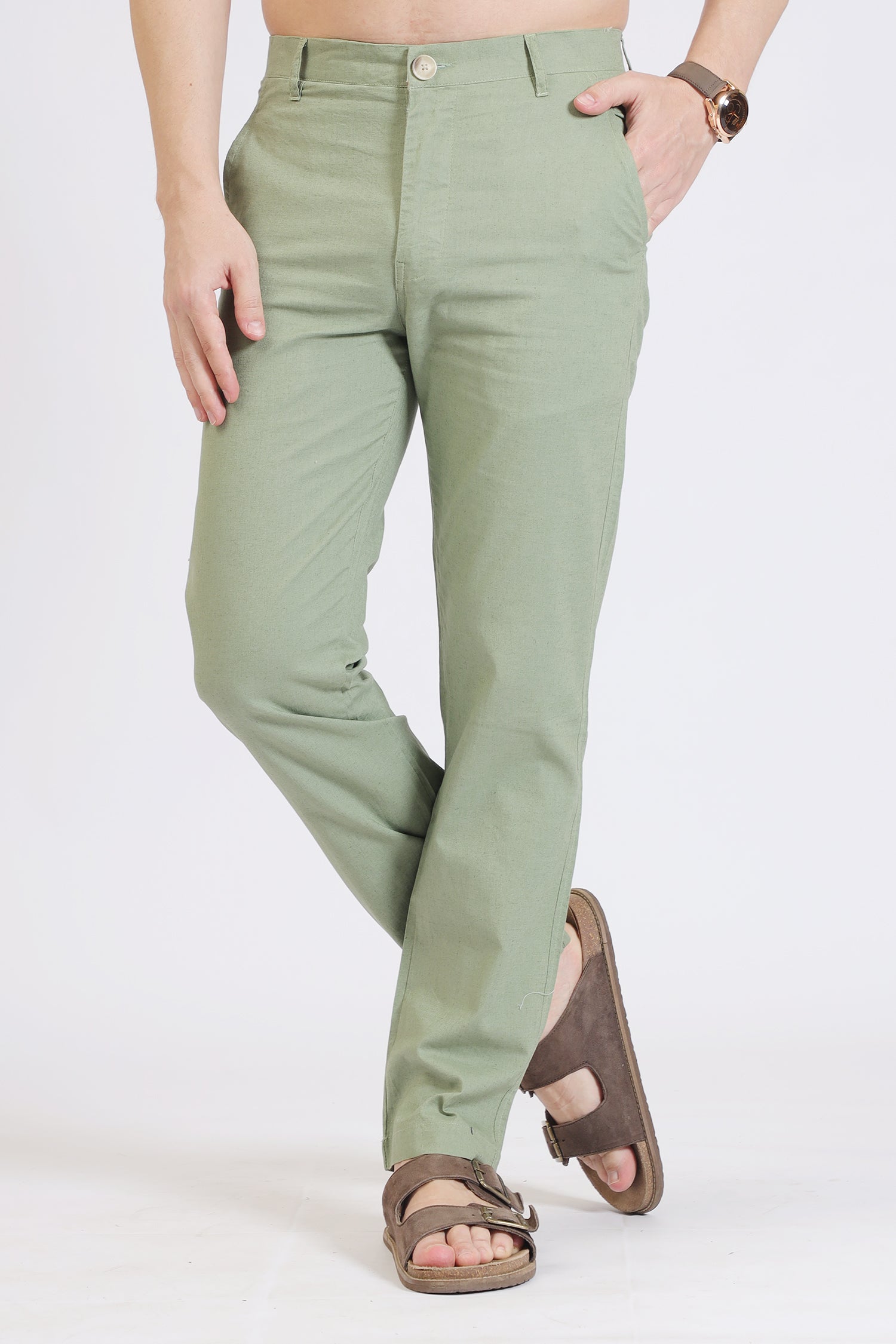 Green Relaxed Fit Linen Trousers
