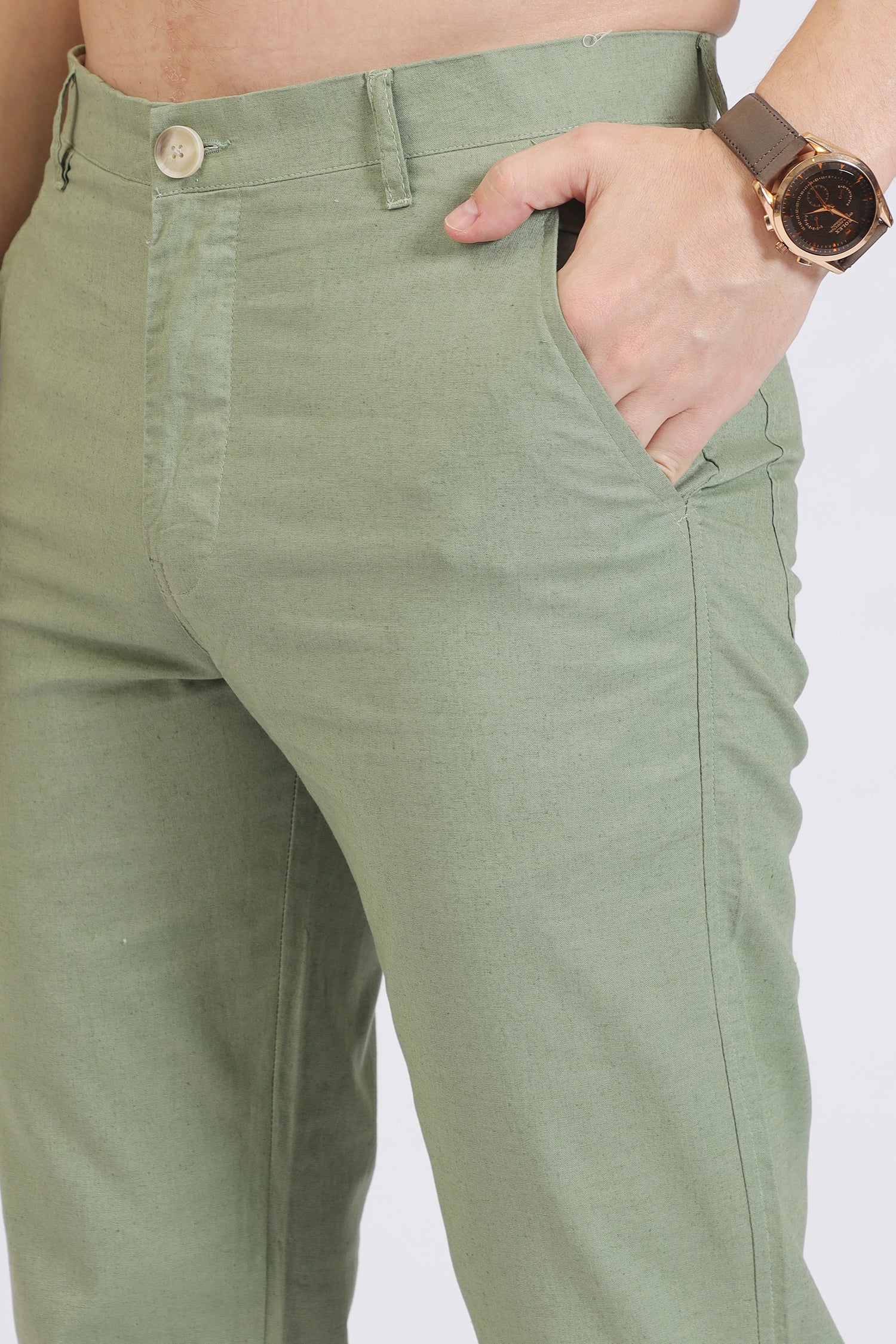 Green Relaxed Fit Linen Trousers