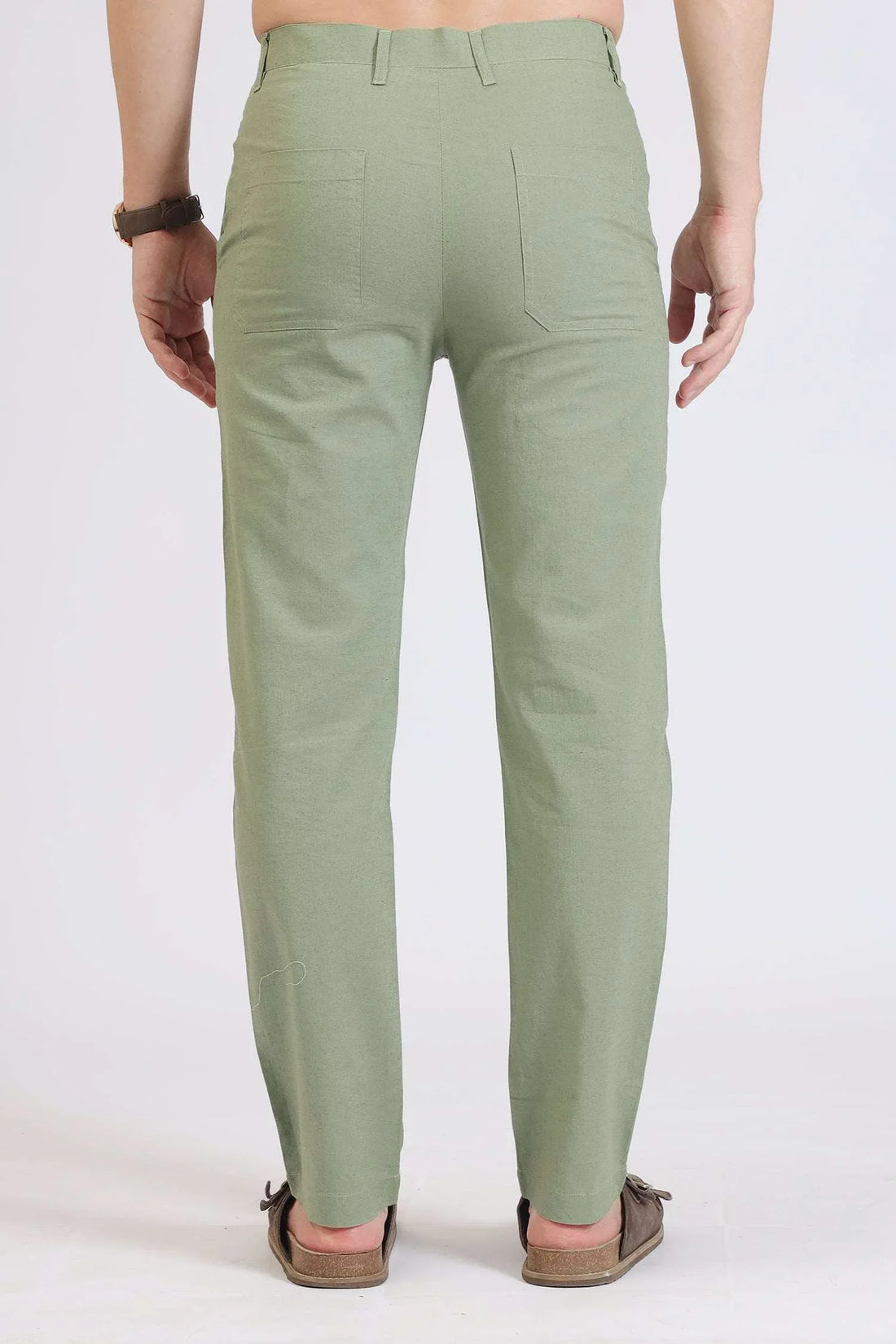 Green Relaxed Fit Linen Trousers