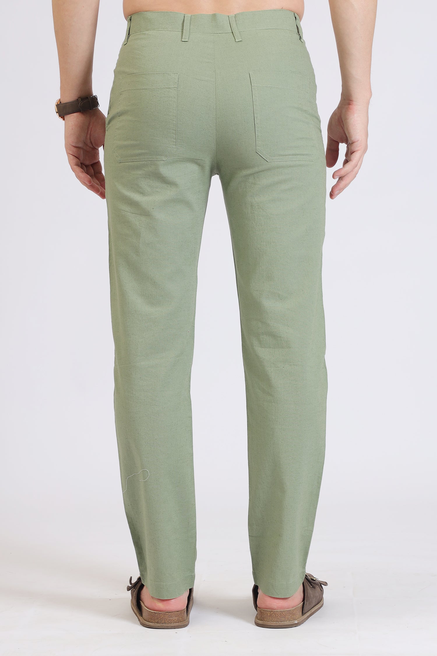 Green Relaxed Fit Linen Trousers