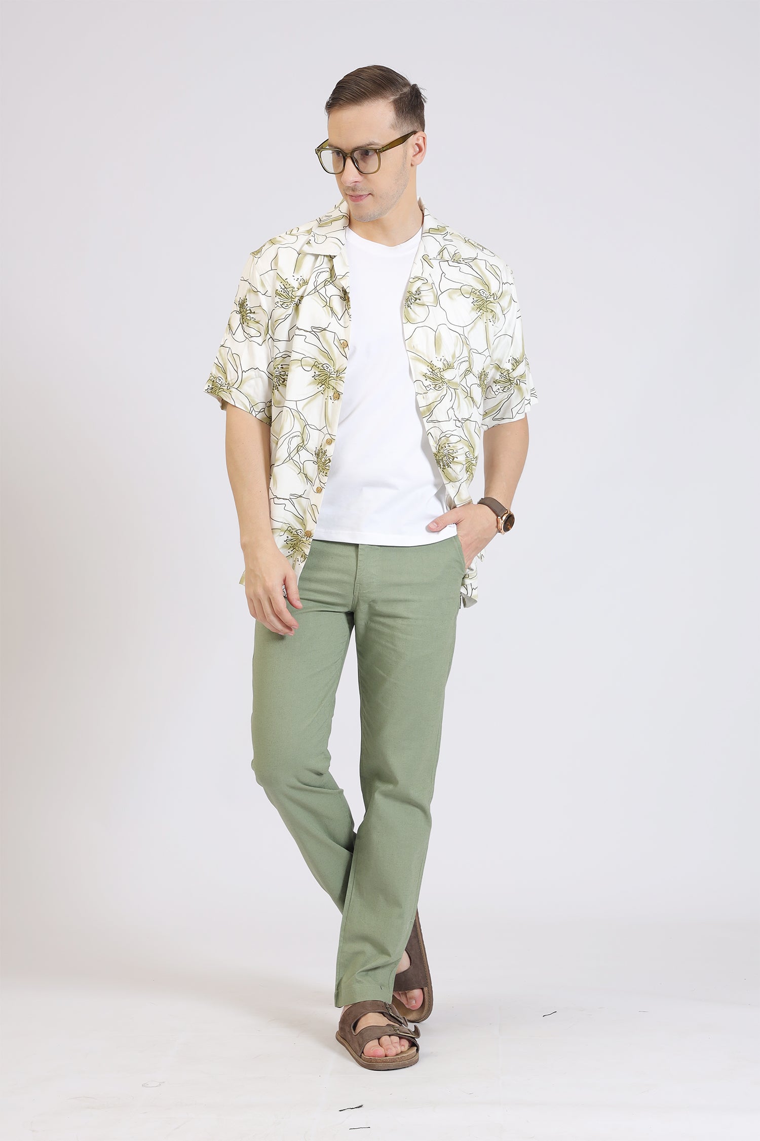 Green Relaxed Fit Linen Trousers