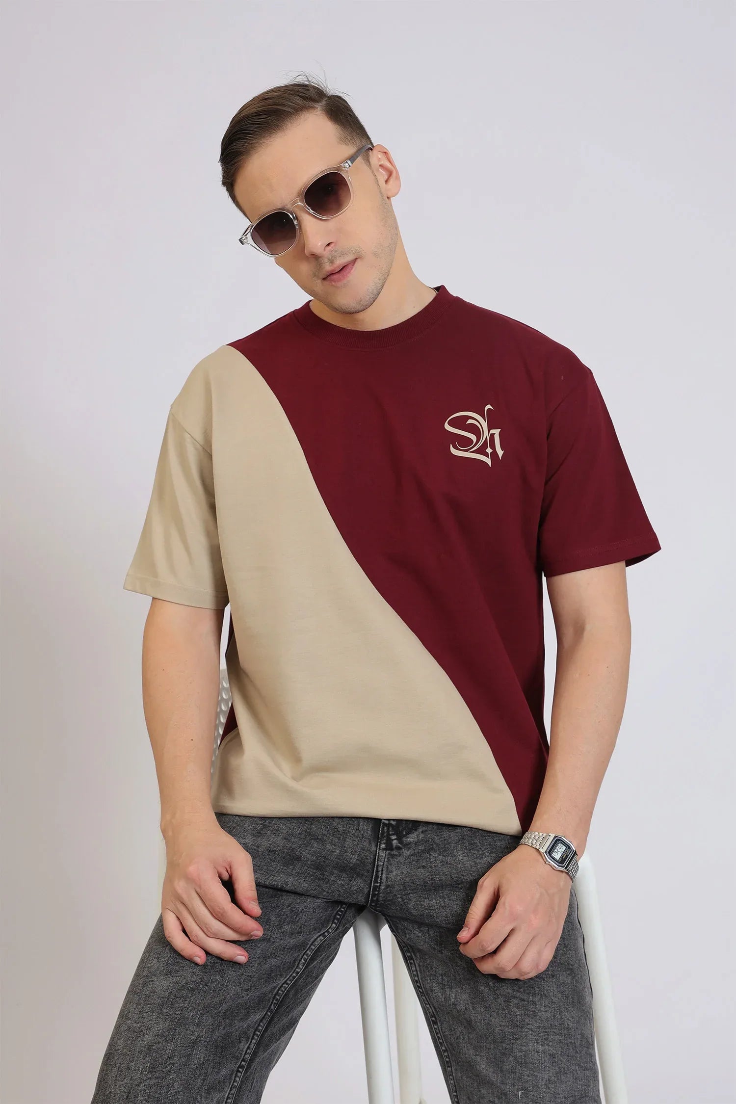 Cut&Sew Maroon T-Shirt