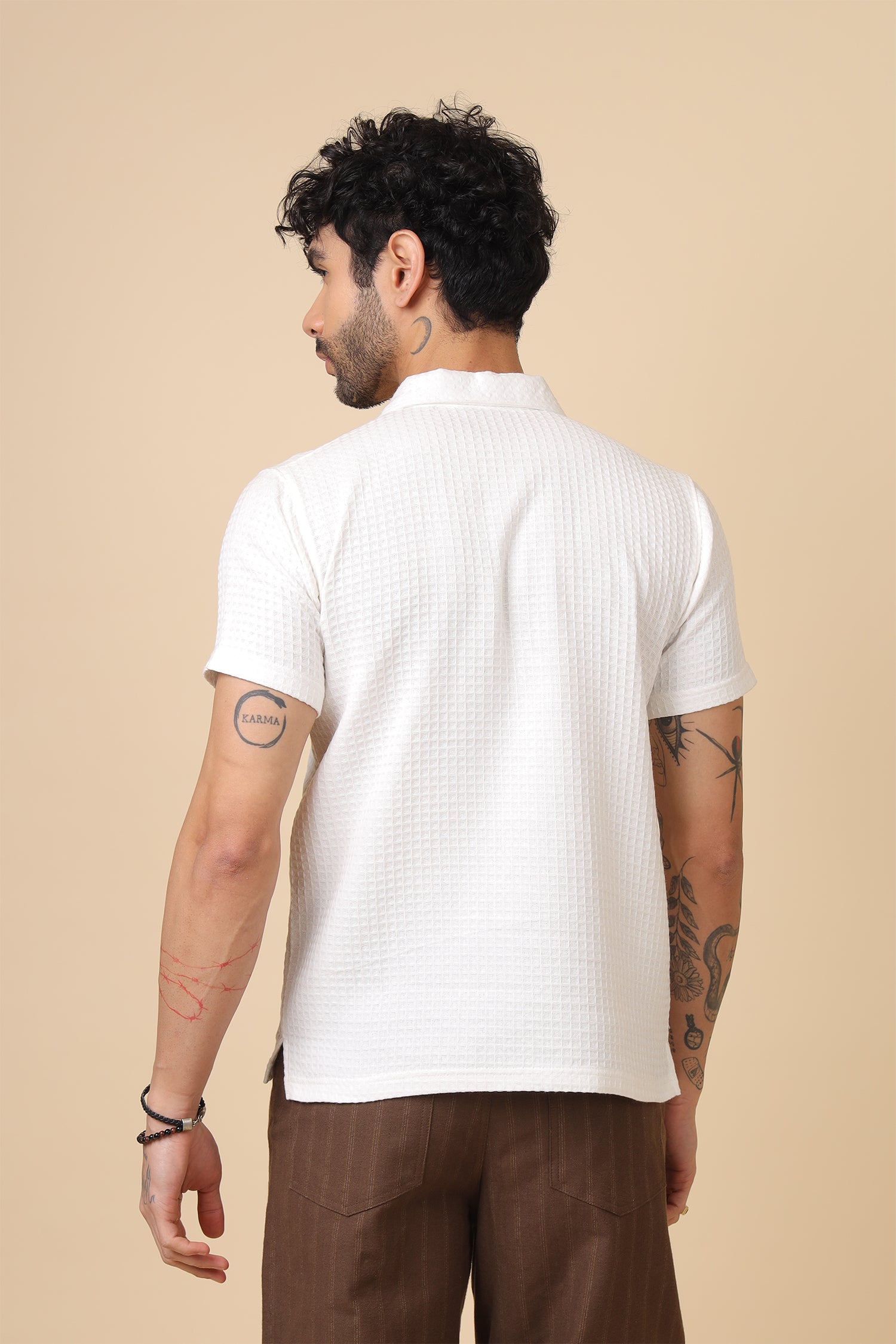 Structured Waffle-Knit Polo With Clean Half Placket