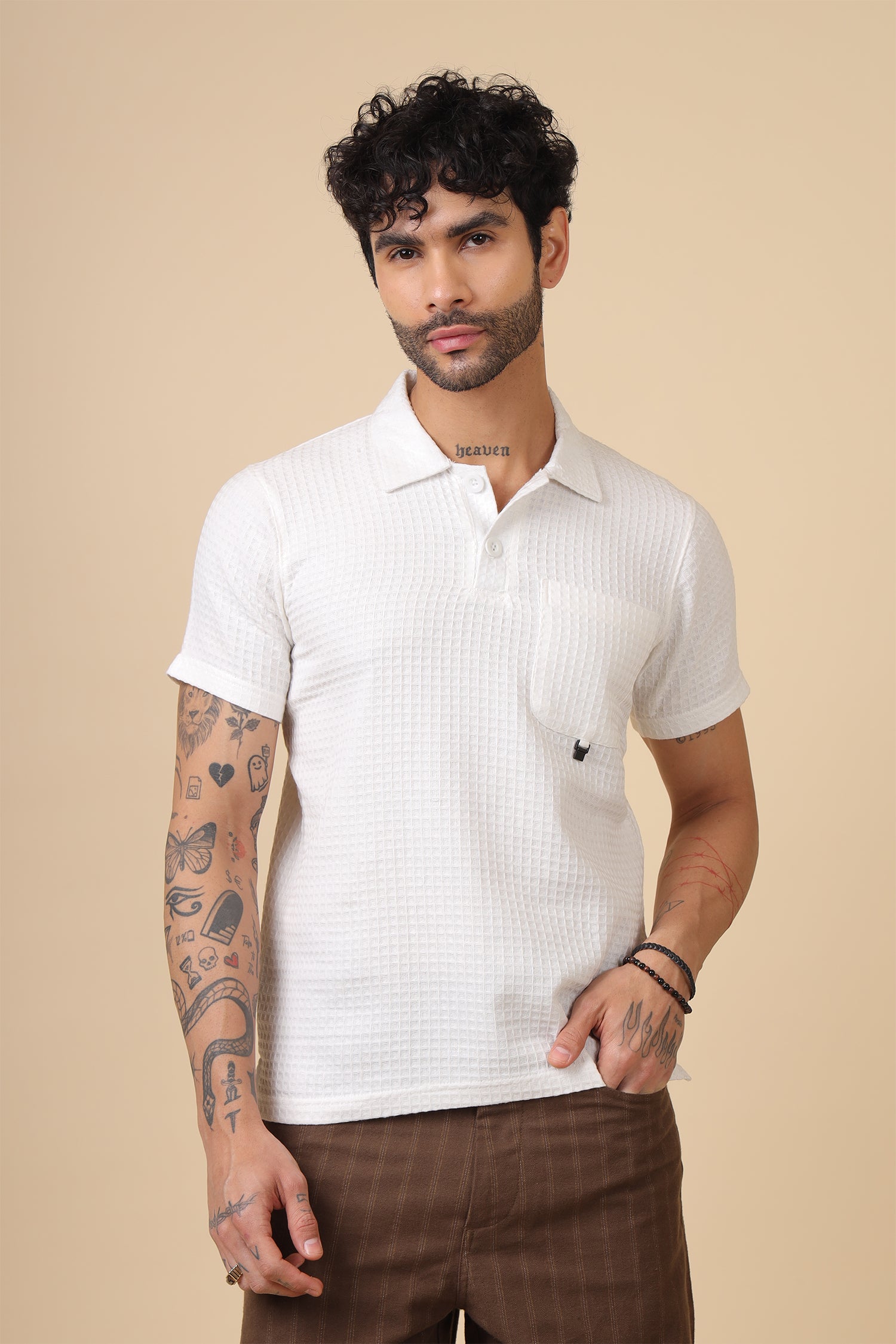 Structured Waffle-Knit Polo With Clean Half Placket