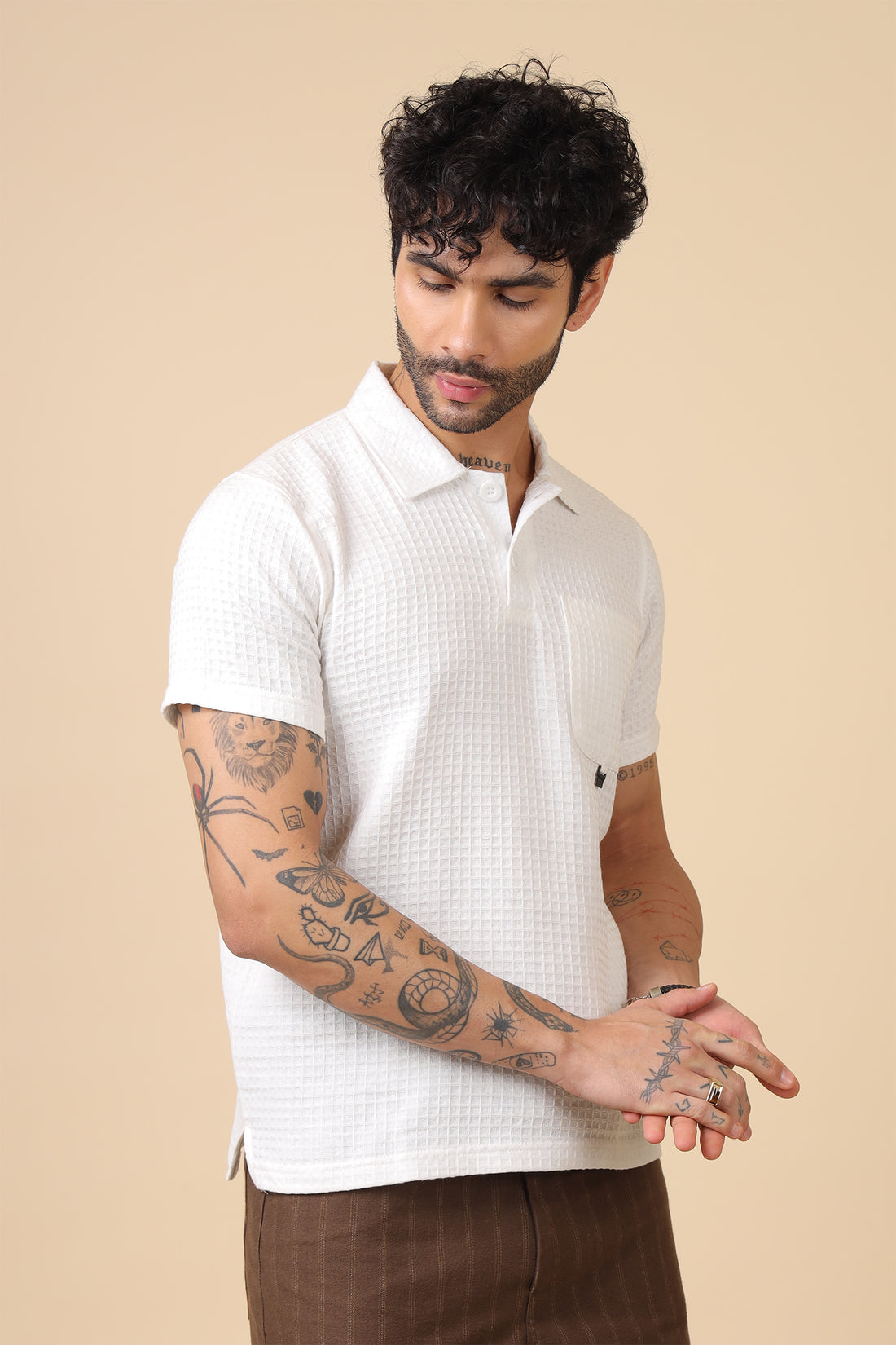 Structured Waffle-Knit Polo With Clean Half Placket