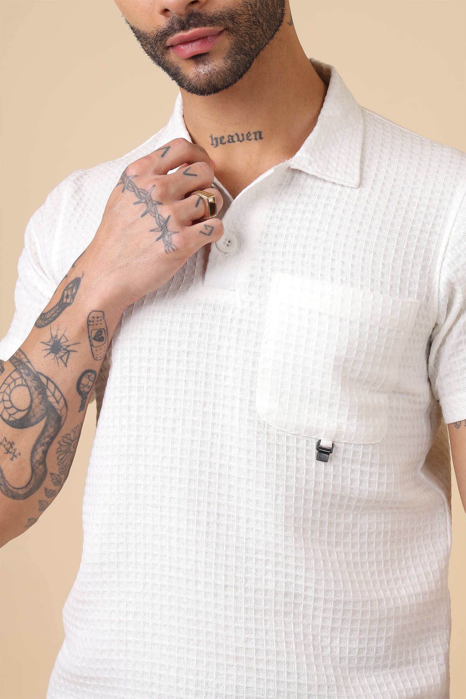 Structured Waffle-Knit Polo With Clean Half Placket