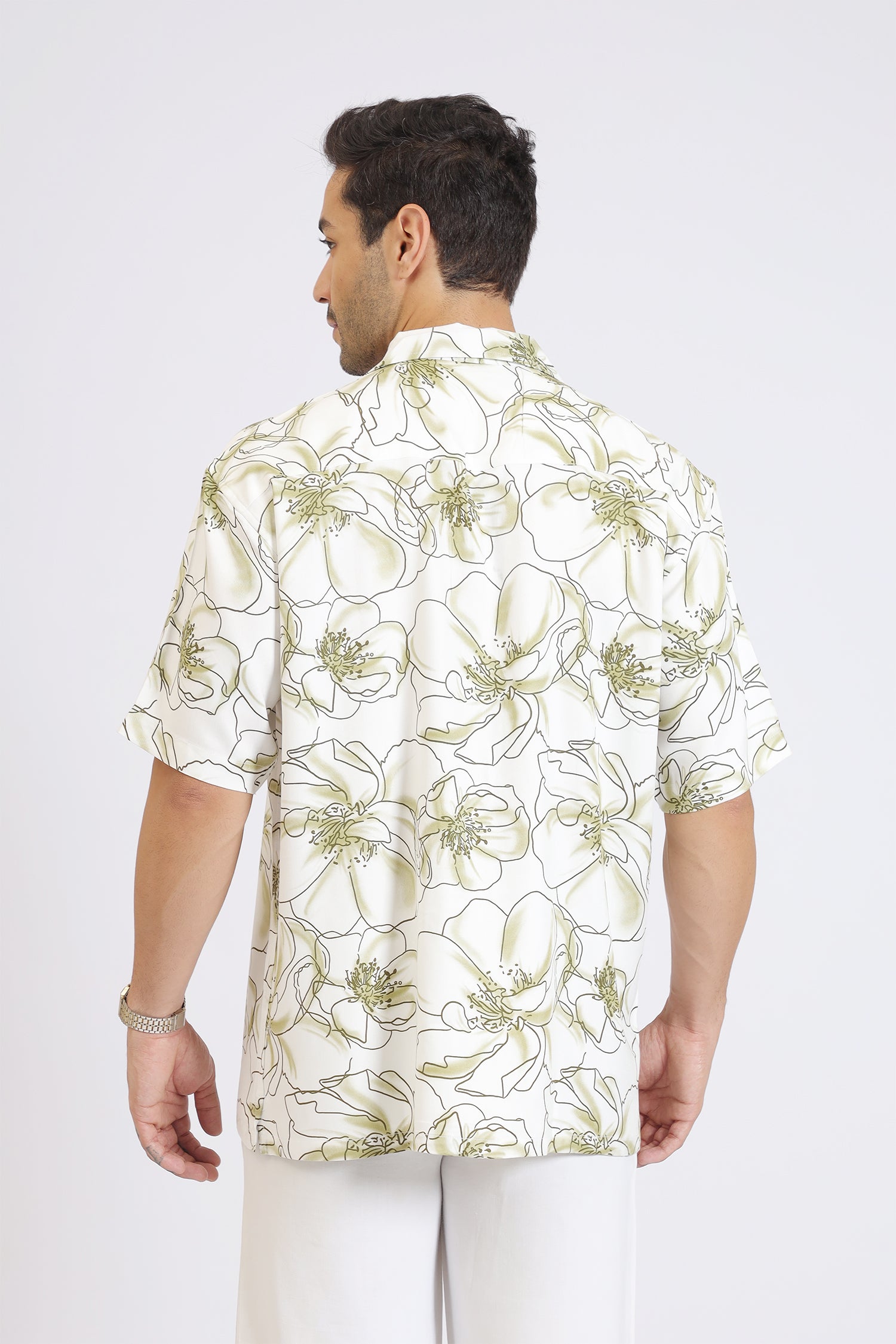 GREEN FLOWER PRINT RAYON SHIRT