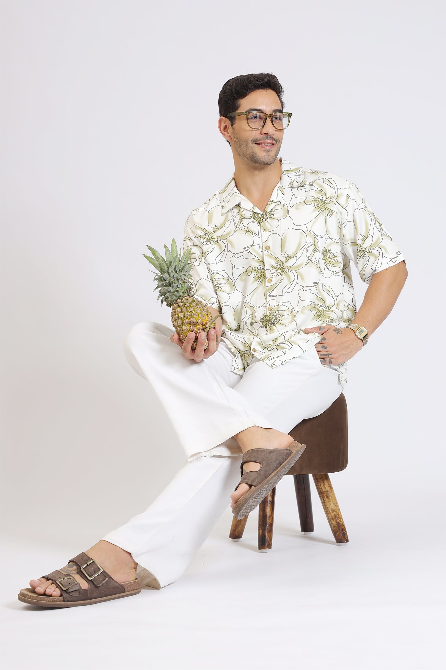 GREEN FLOWER PRINT RAYON SHIRT