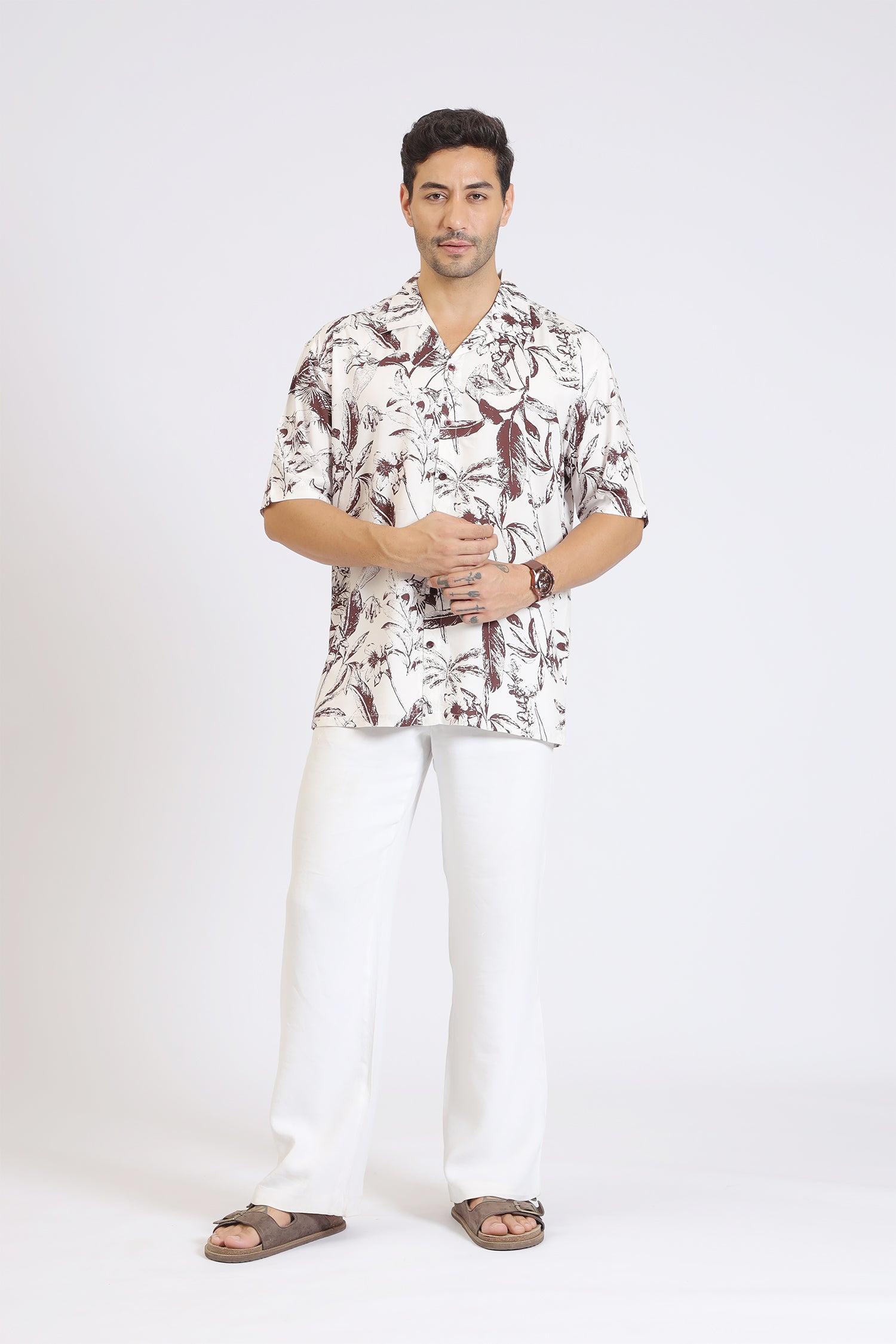 MAROON FLOWER PRINT RAYON SHIRT