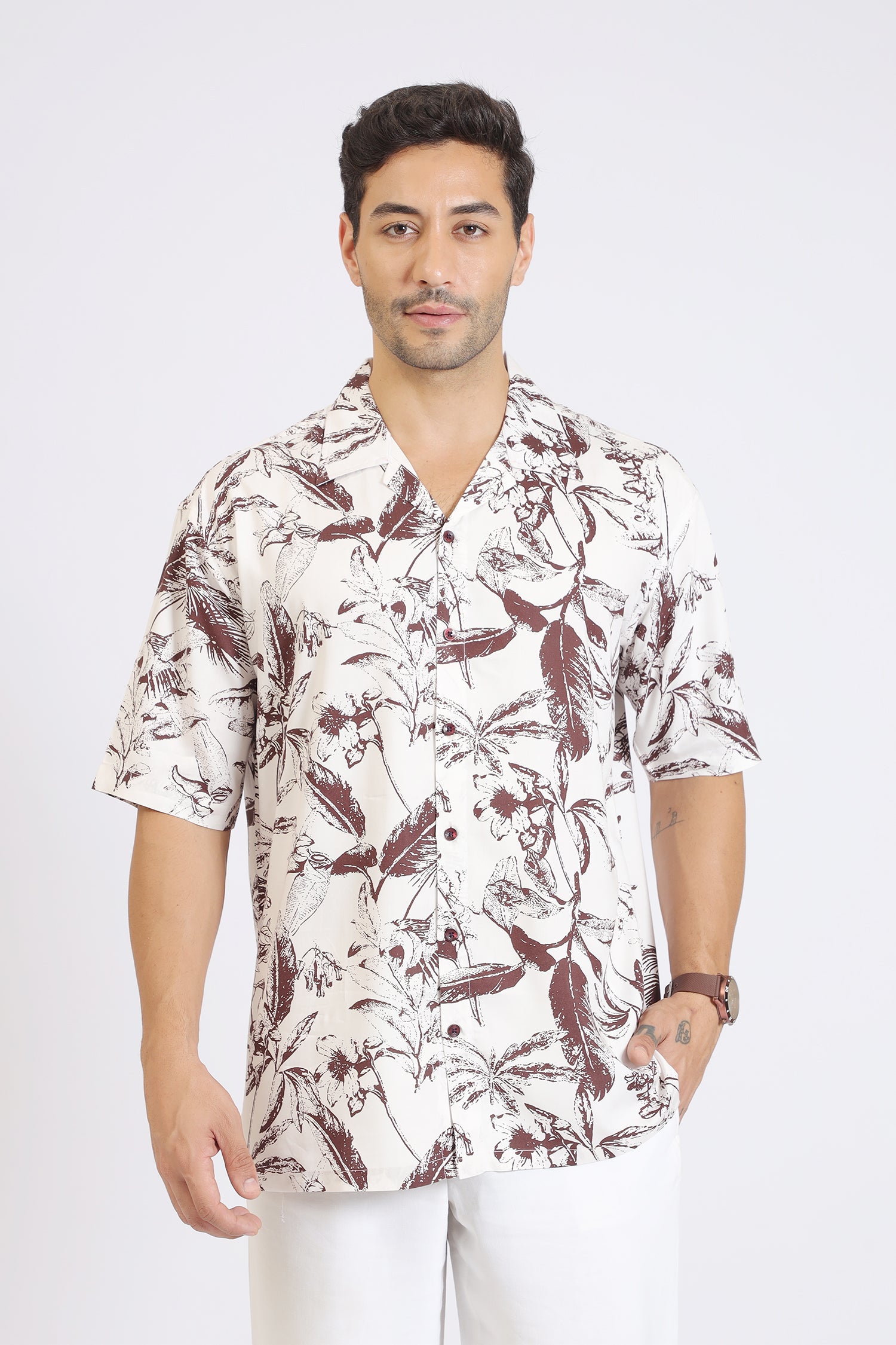 MAROON FLOWER PRINT RAYON SHIRT