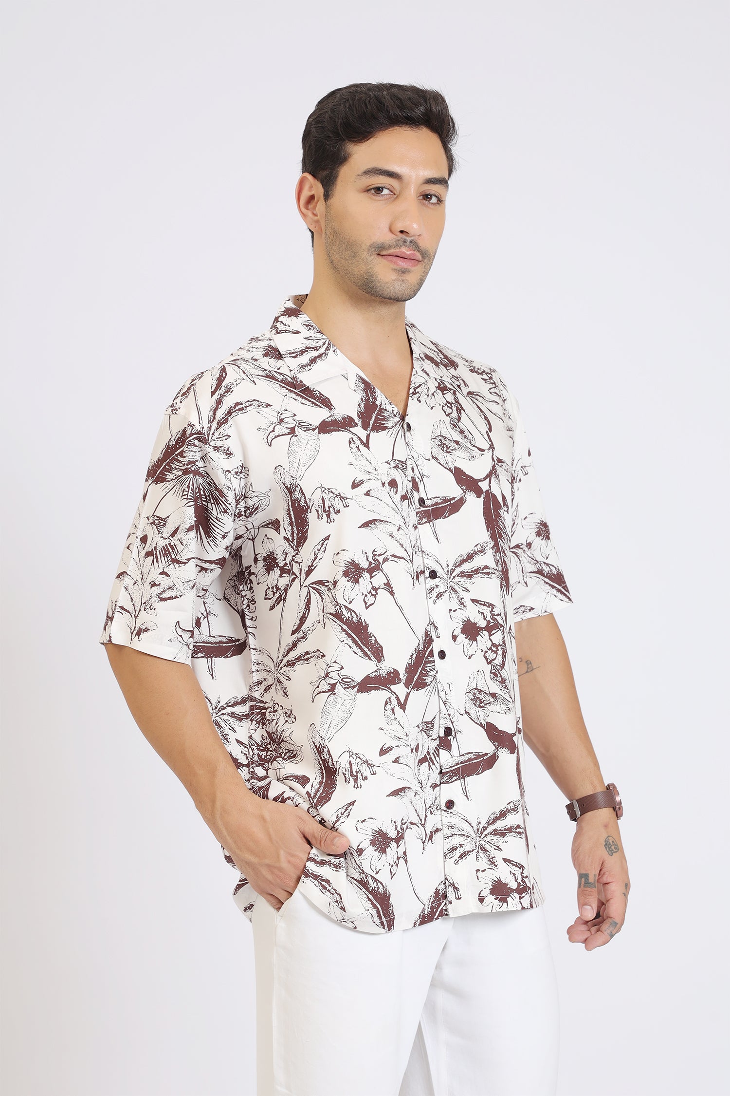 MAROON FLOWER PRINT RAYON SHIRT