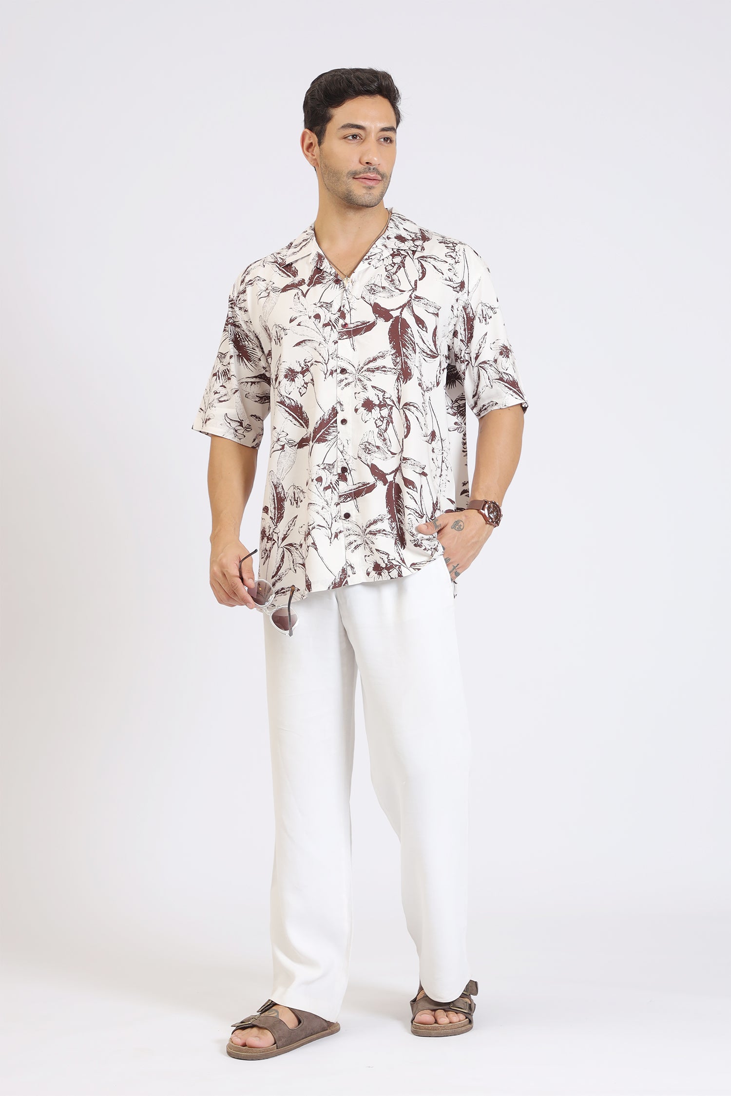 MAROON FLOWER PRINT RAYON SHIRT