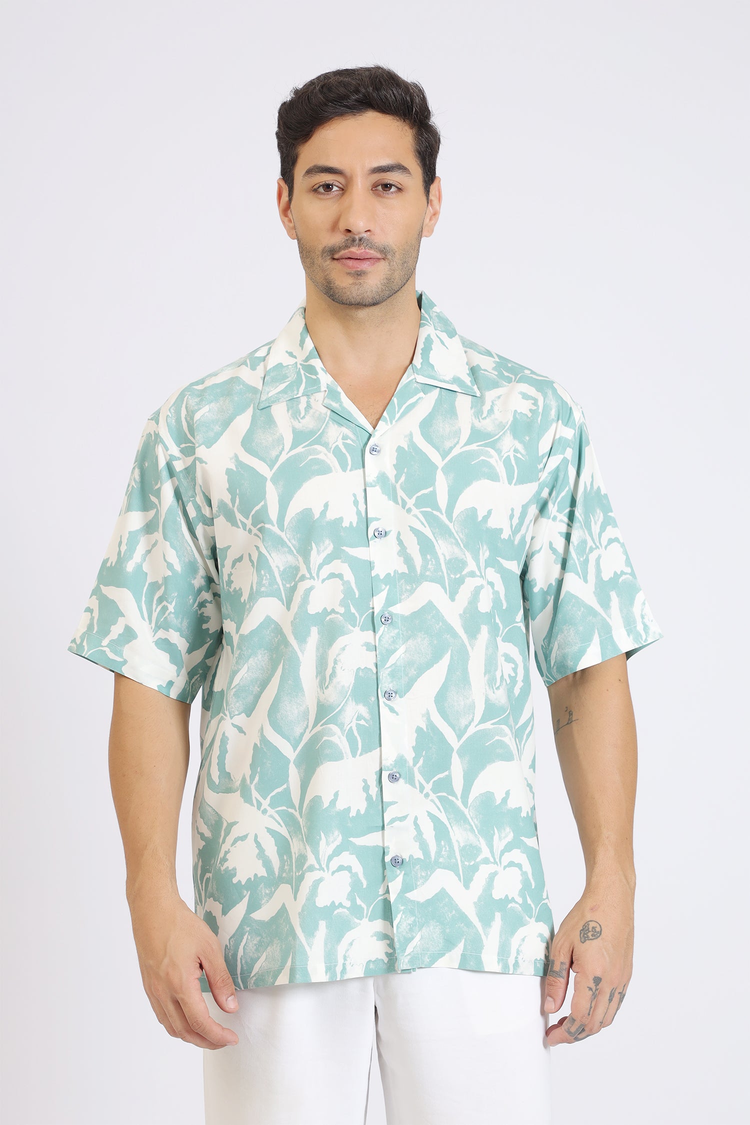 LGREEN RAYON PRINTED SHIRT