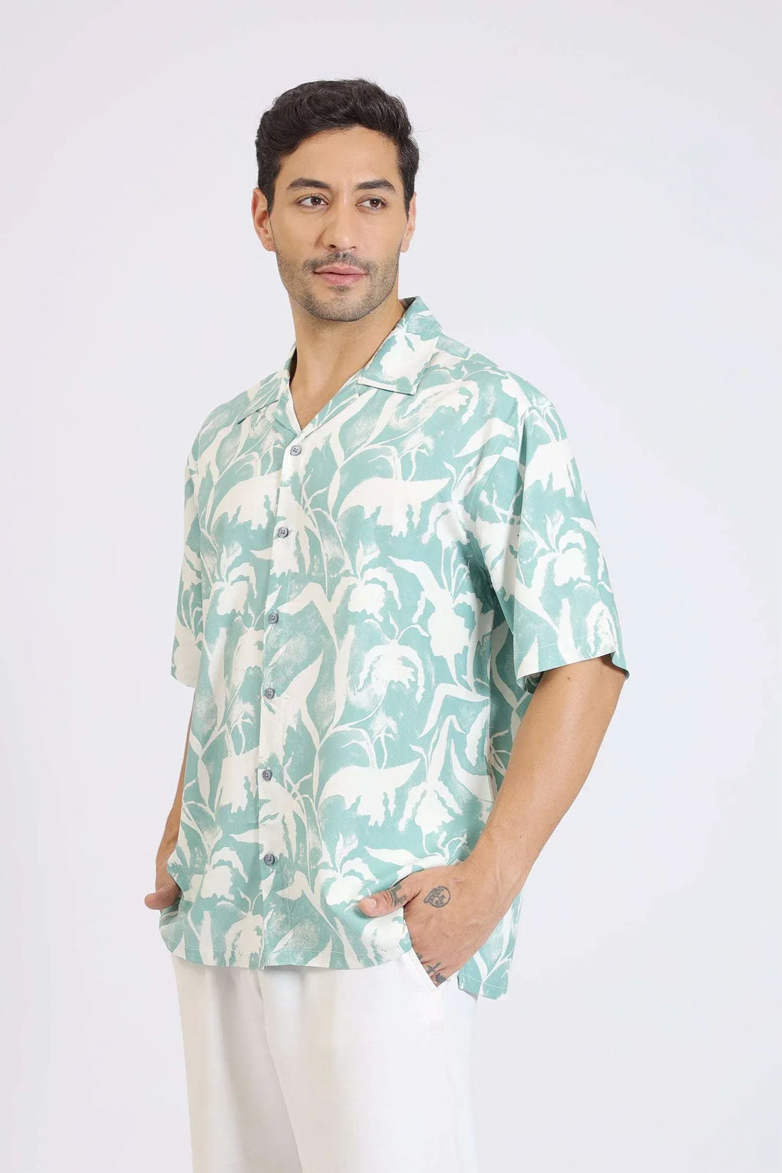 LGREEN RAYON PRINTED SHIRT