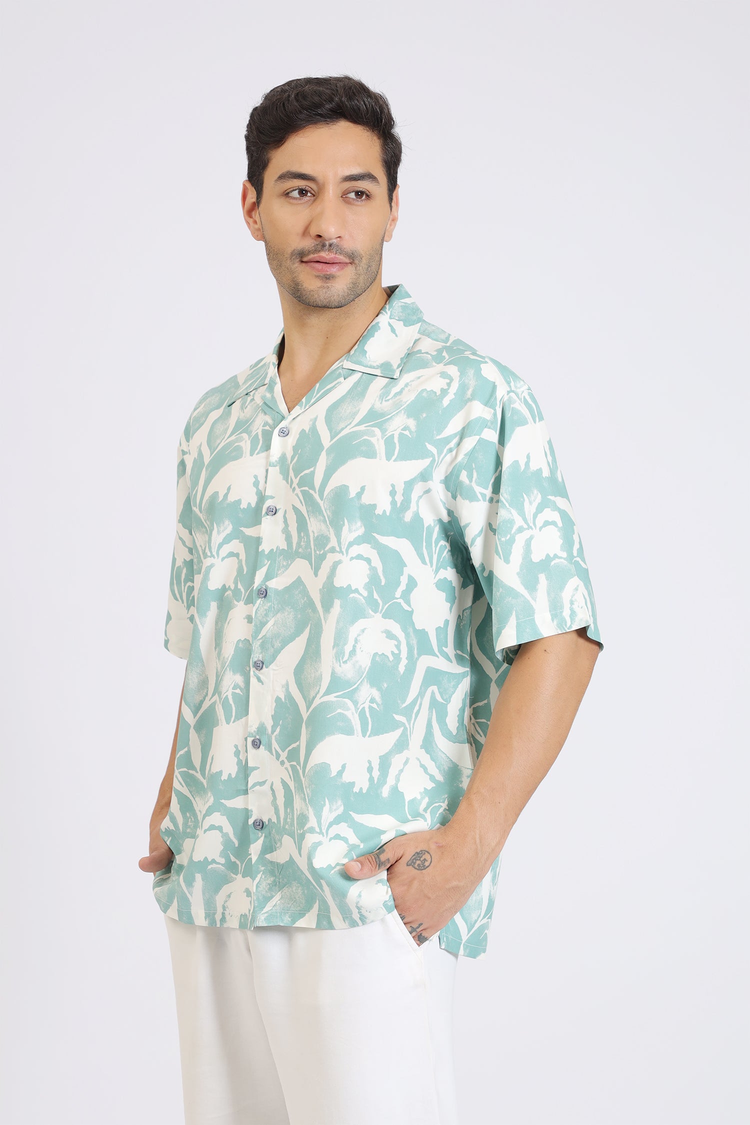 LGREEN RAYON PRINTED SHIRT