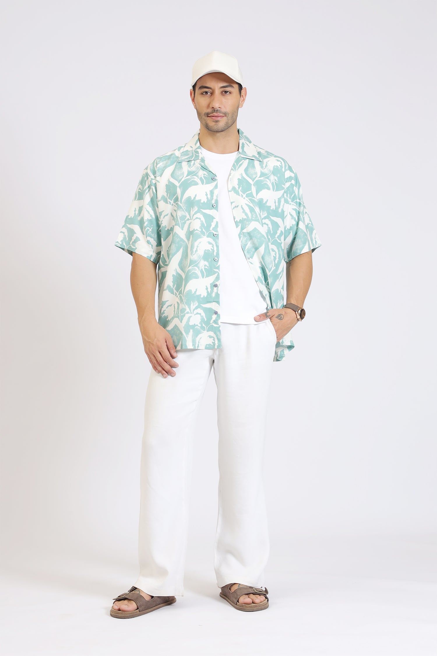 LGREEN RAYON PRINTED SHIRT
