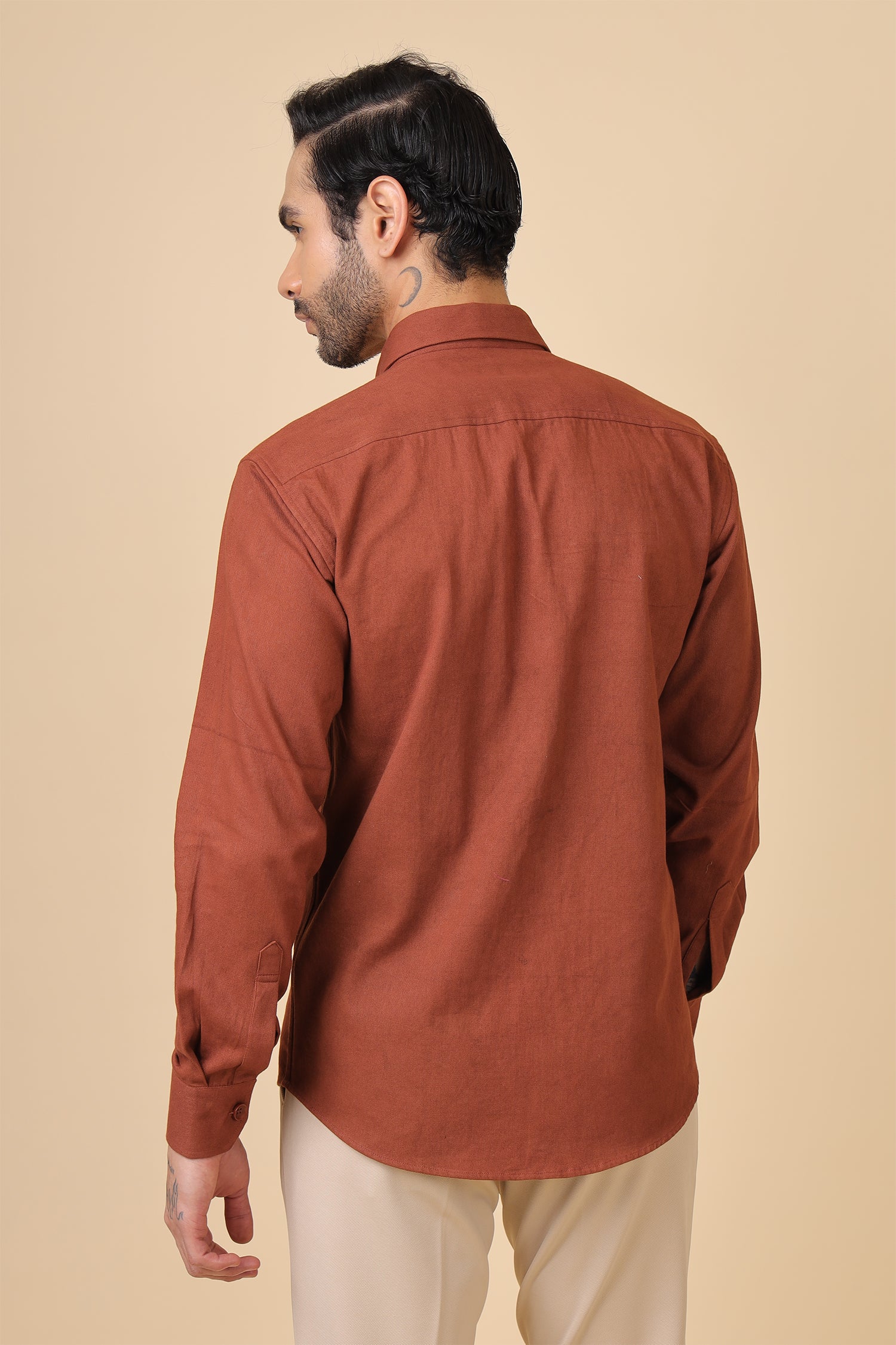 Textured Brown Casual Shirt With Chest Utility Detail
