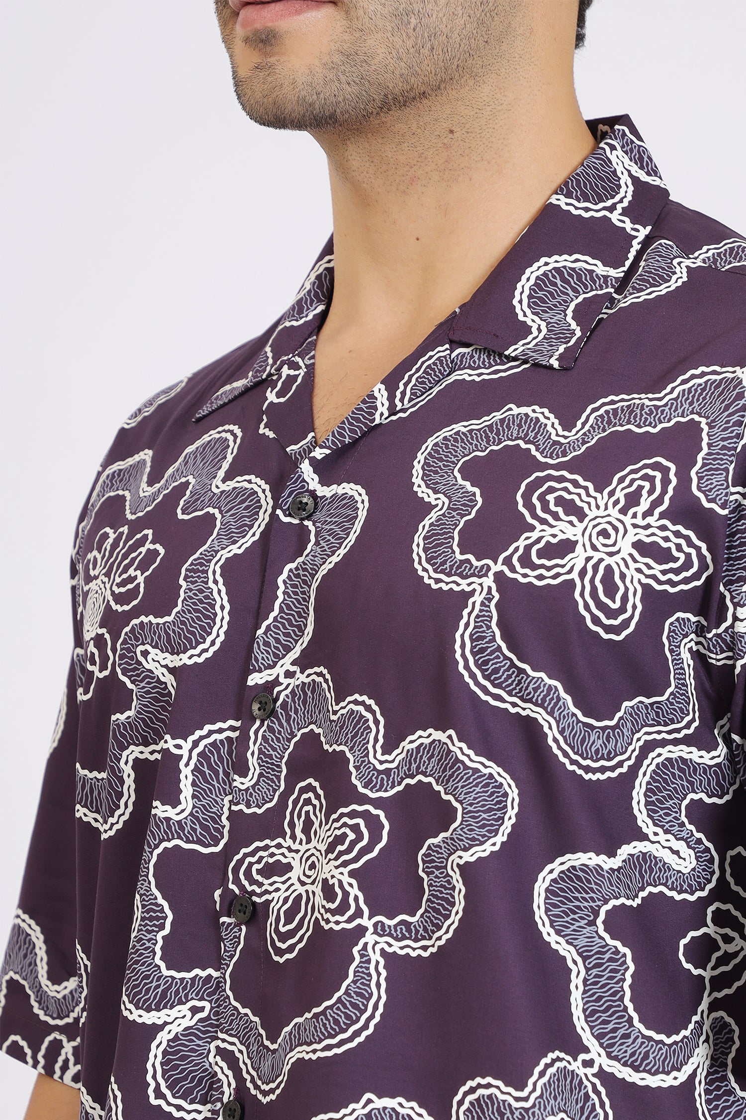 PURPLE FLOWER PRINT RAYON SHIRT