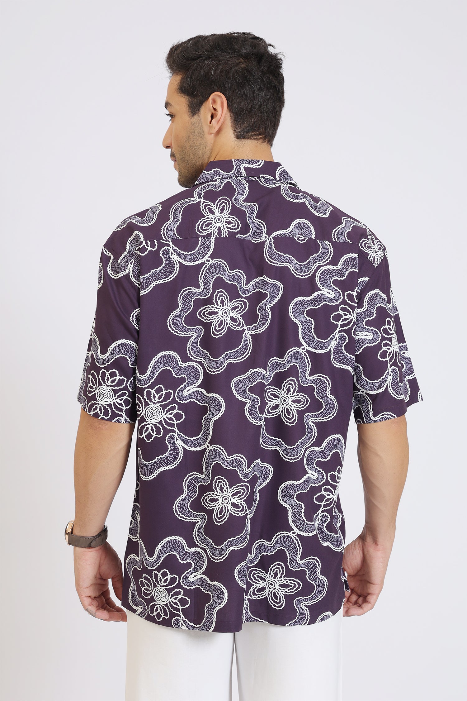 PURPLE FLOWER PRINT RAYON SHIRT