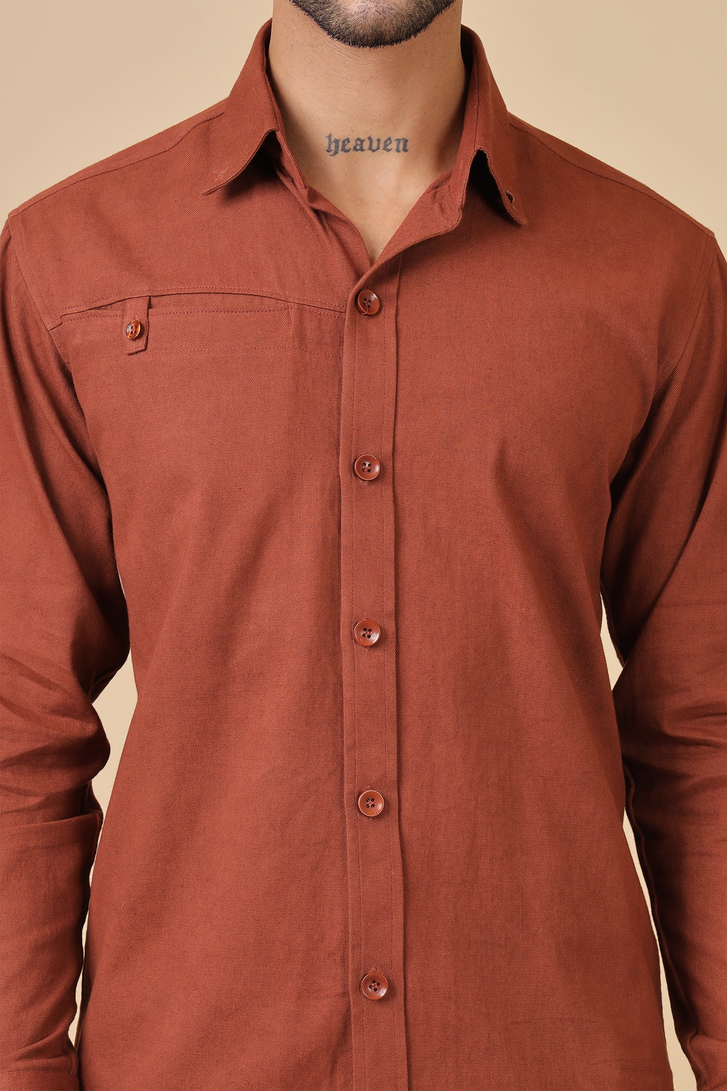 Textured Brown Casual Shirt With Chest Utility Detail