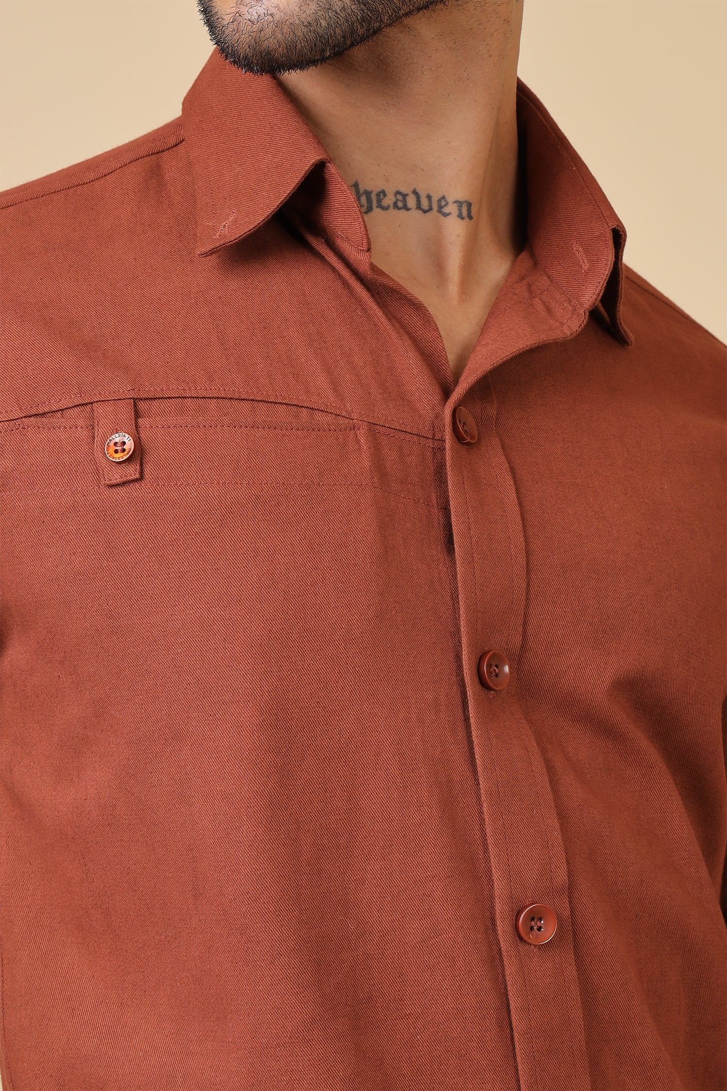 Textured Brown Casual Shirt With Chest Utility Detail