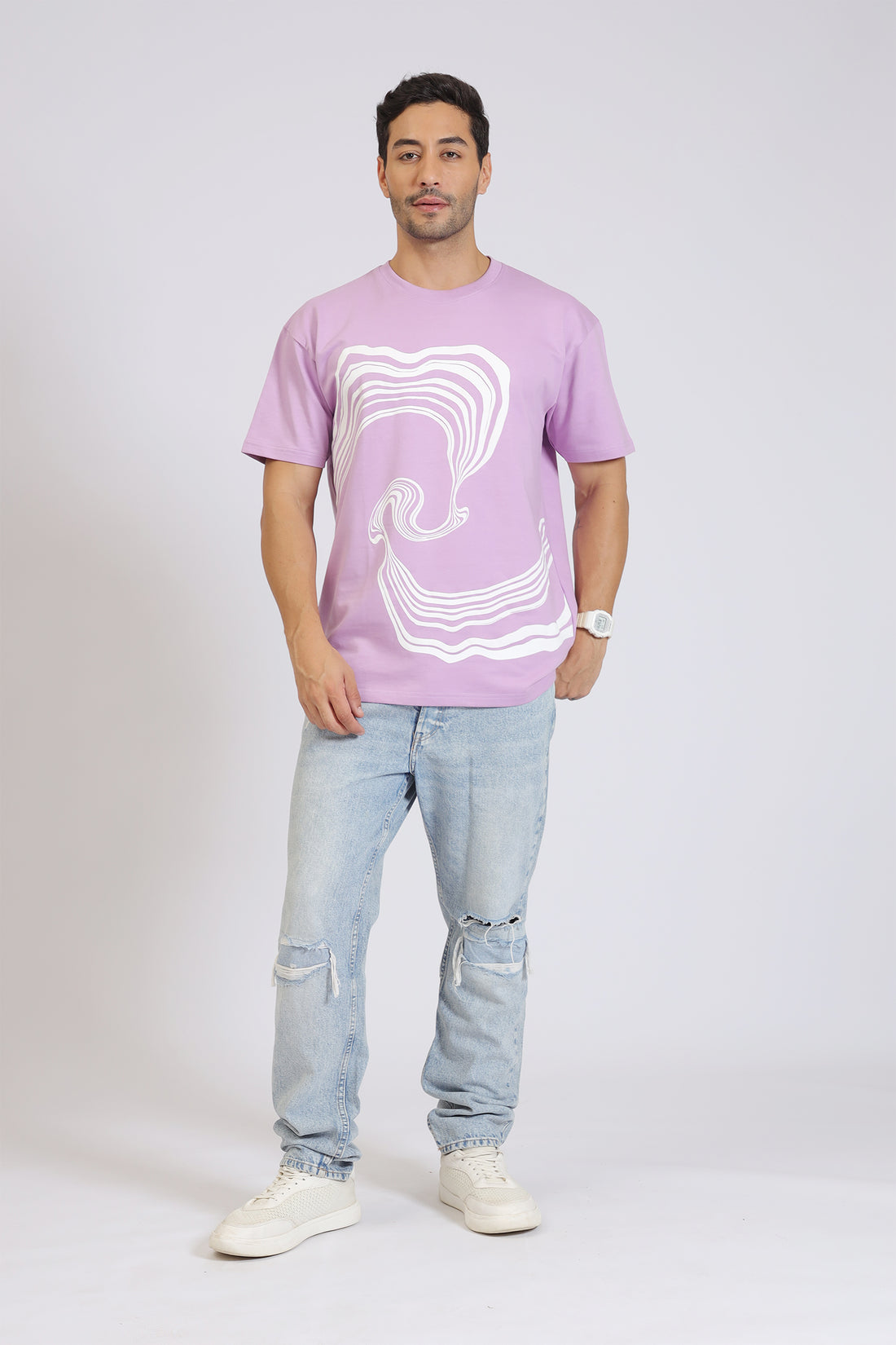 WAVE PRINT LAVENDER T-SHIRT