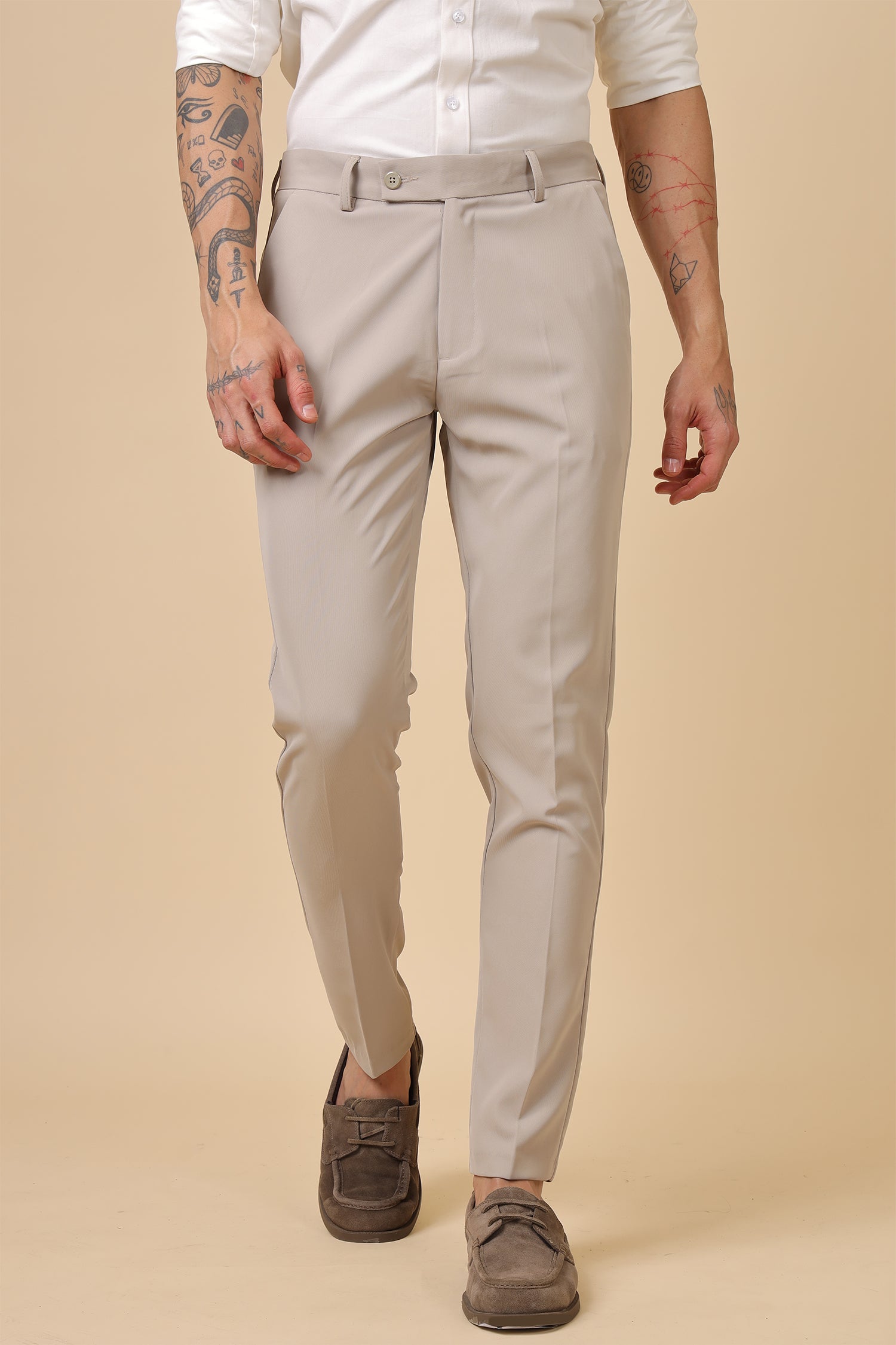 Men Classic Beige Formal Trousers