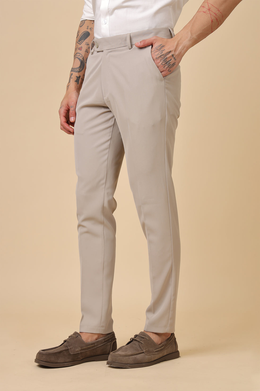 Men Classic Beige Formal Trousers