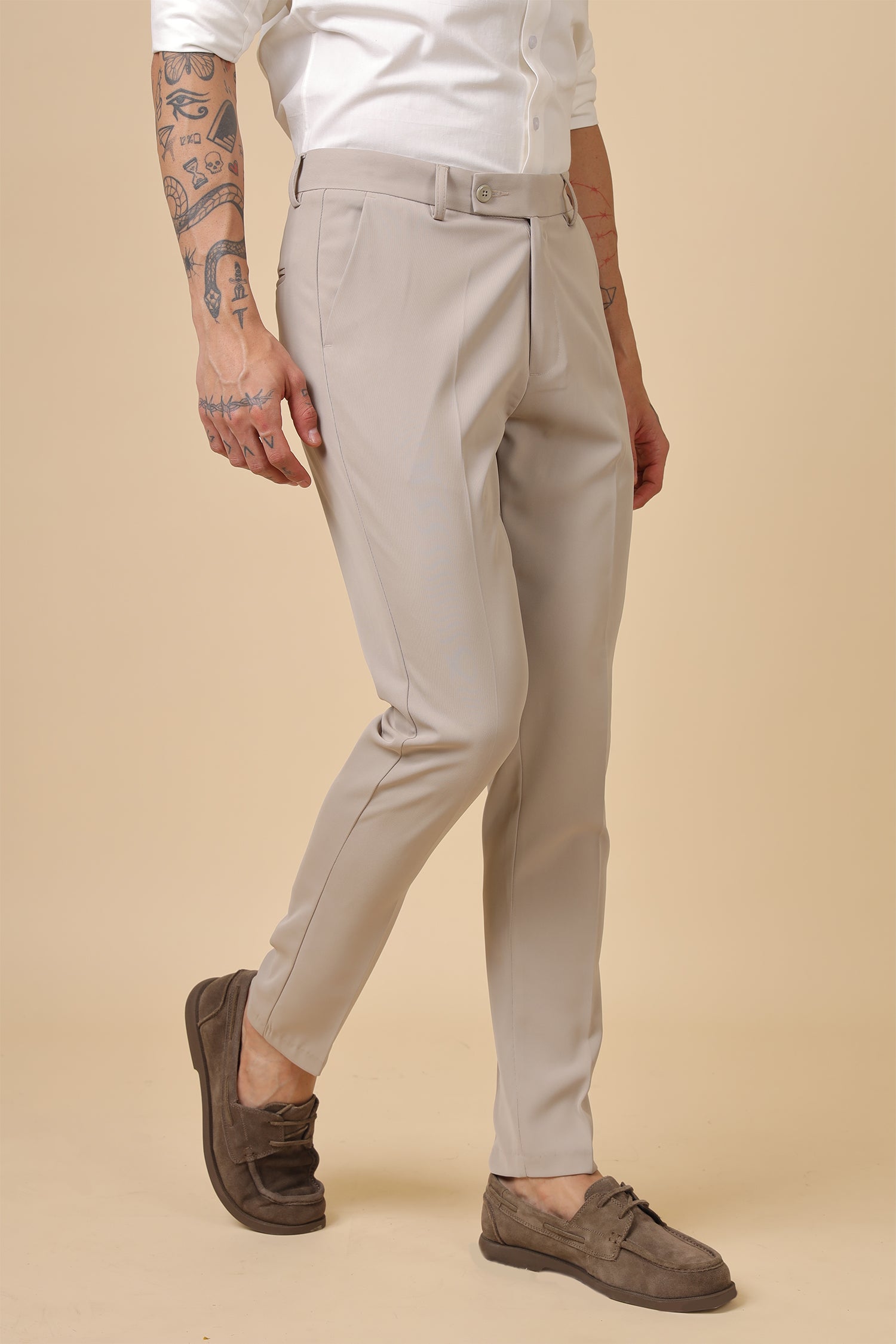 Men Classic Beige Formal Trousers