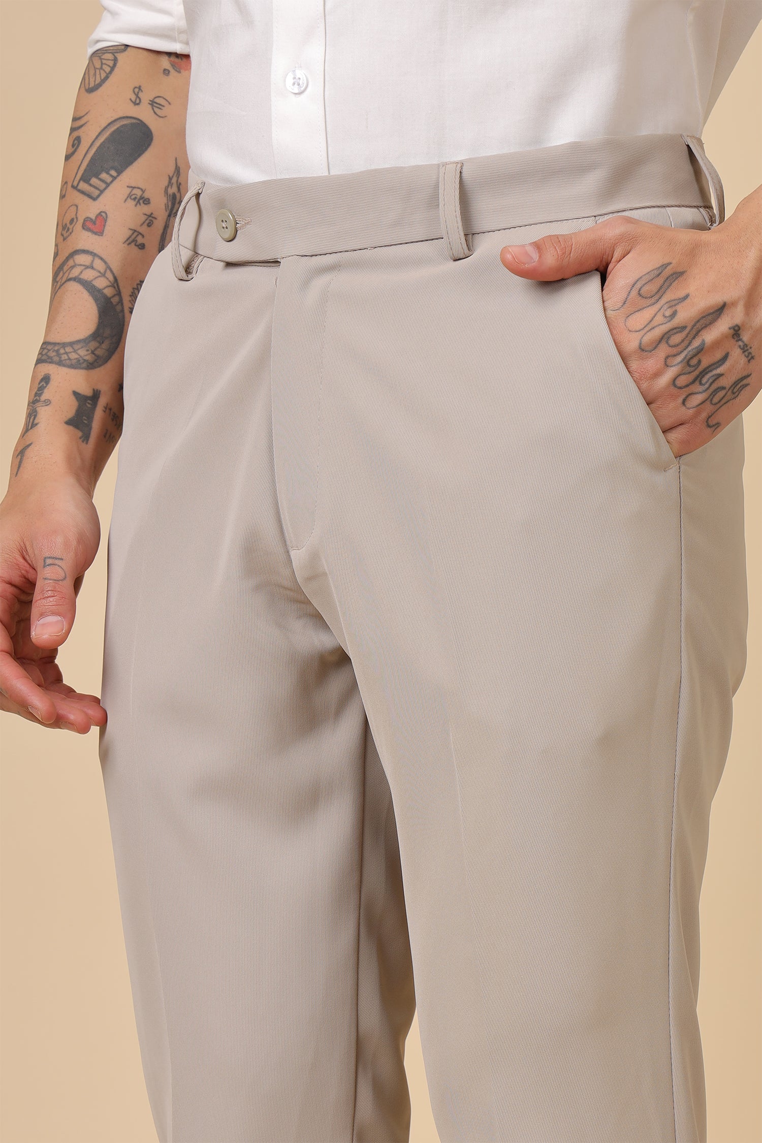 Men Classic Beige Formal Trousers