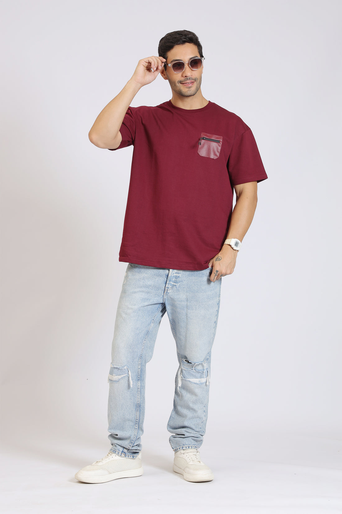 PATCH POCKET MAROON T-SHIRT